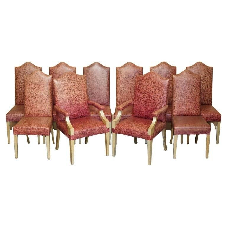 Eight Modern Large Leather Embossed Contemporary Dining Chairs Painted Frames 8