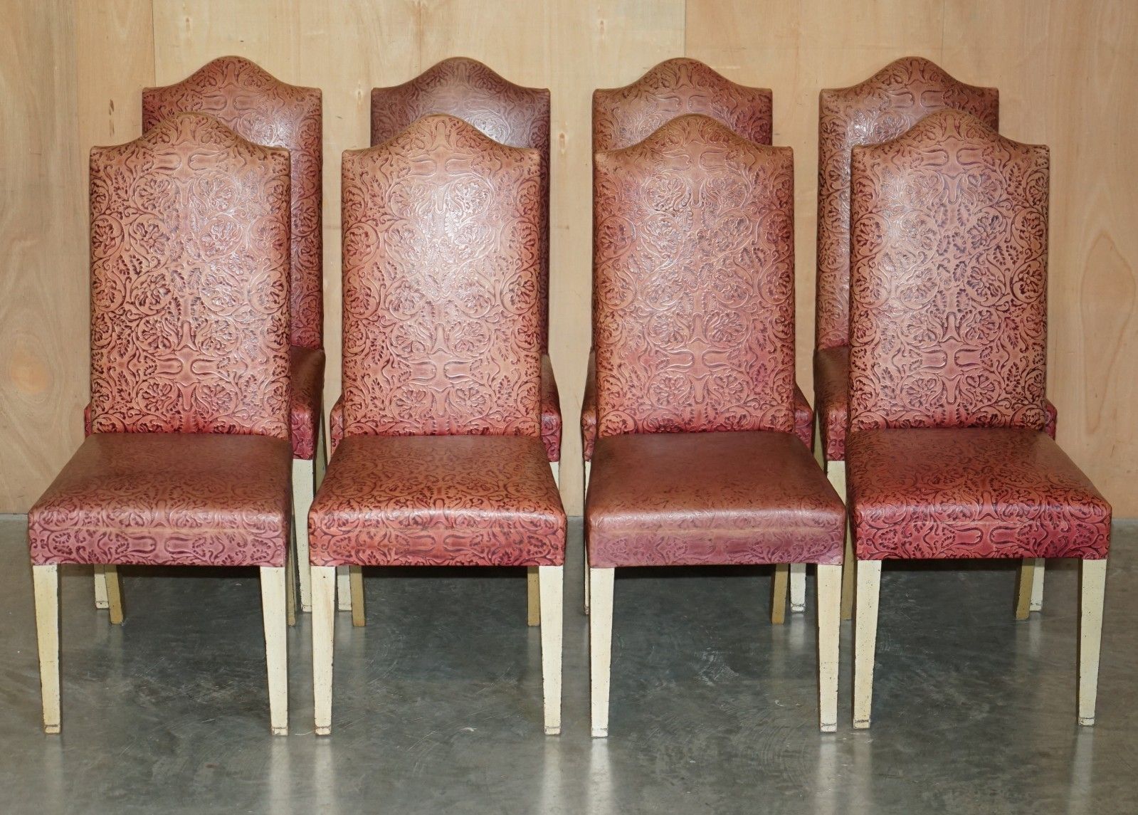 Eight Modern Large Leather Embossed Contemporary Dining Chairs Painted Frames 8 photo furniture