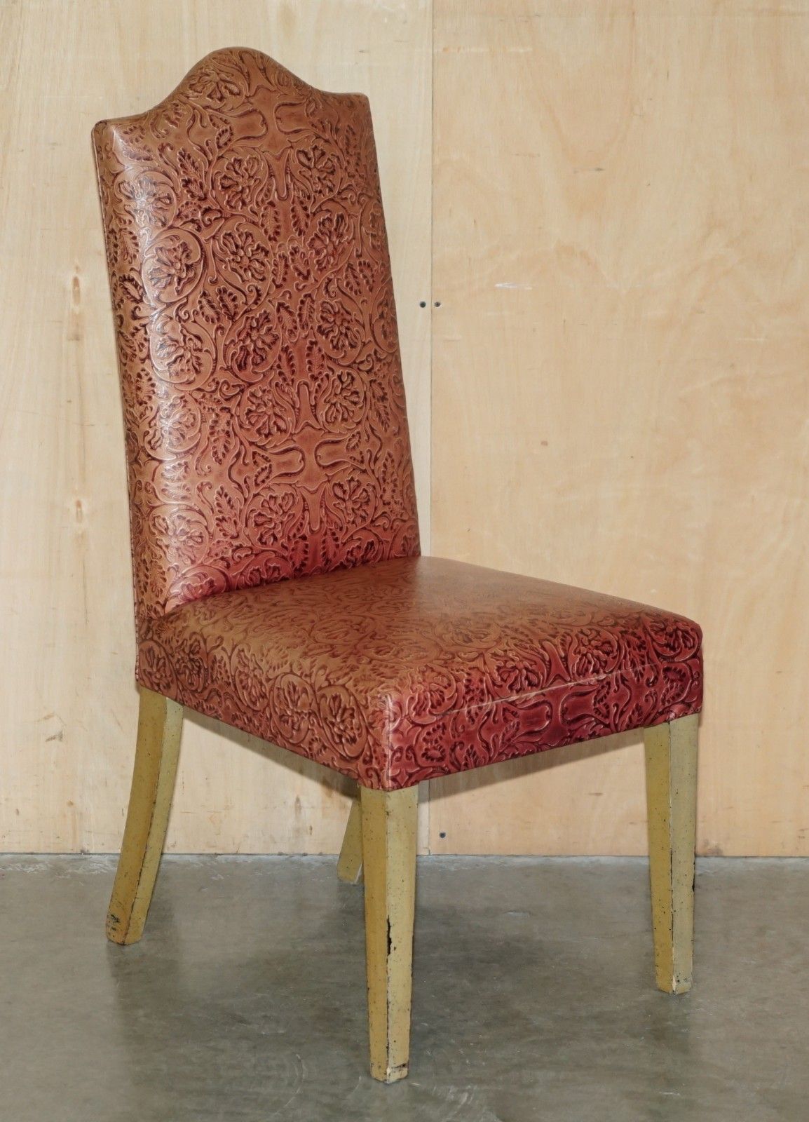 Eight Modern Large Leather Embossed Contemporary Dining Chairs Painted Frames 8 photo for sale