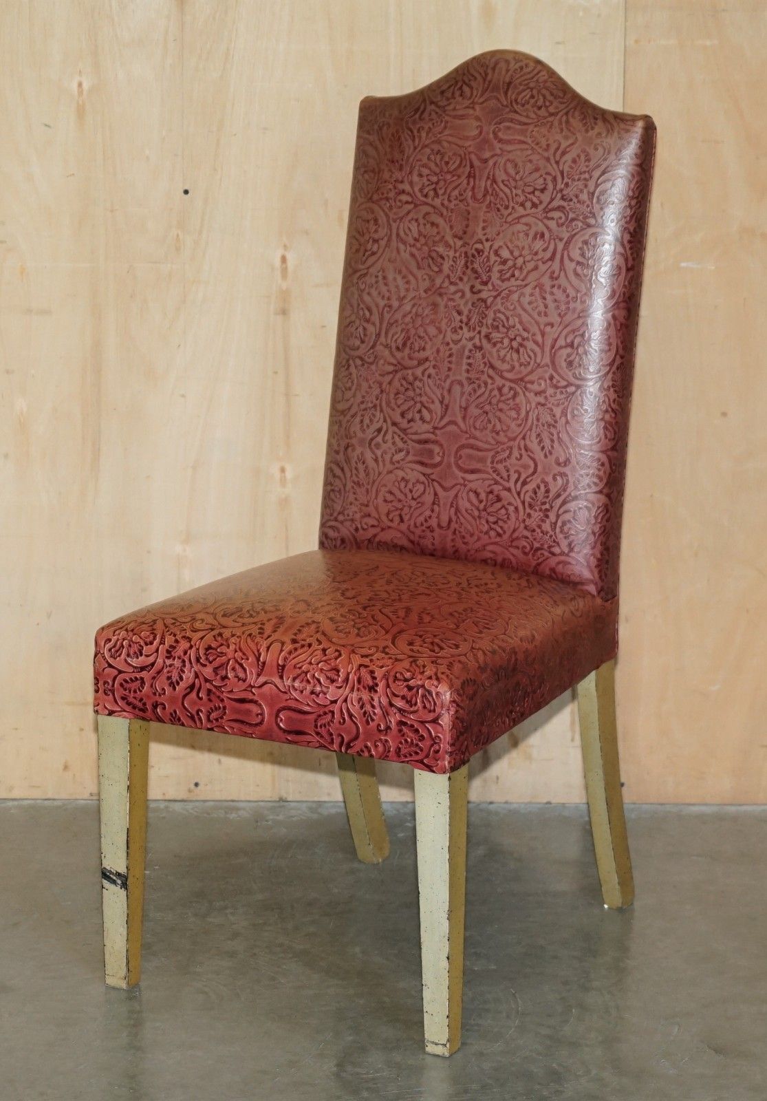 photo vinterior Eight Modern Large Leather Embossed Contemporary Dining Chairs Painted Frames 8