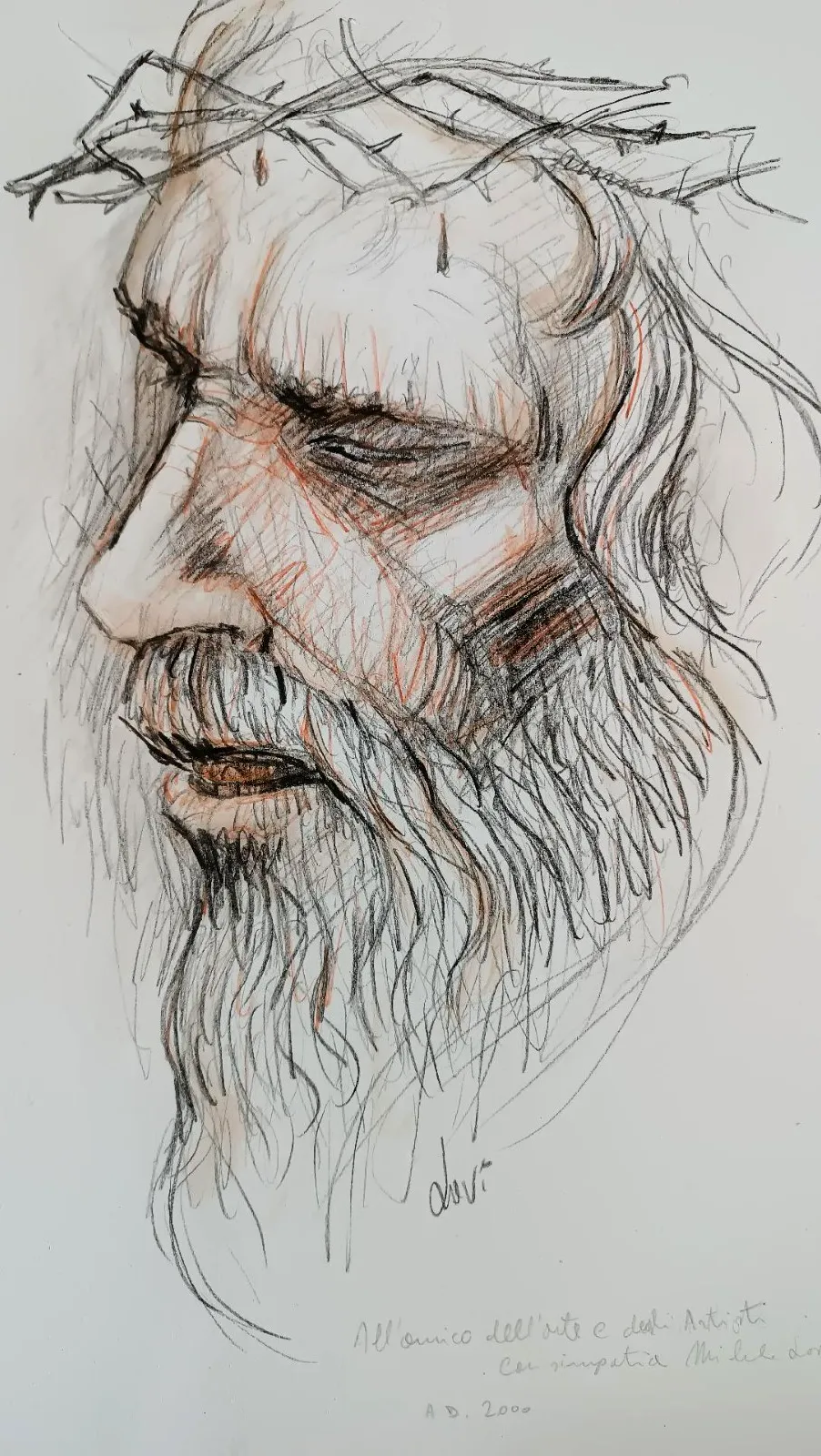 Mixed Technique 70x50 Cm On Cardboard Face Of Christ Michele Lovi (Lucca 1949 photo Art