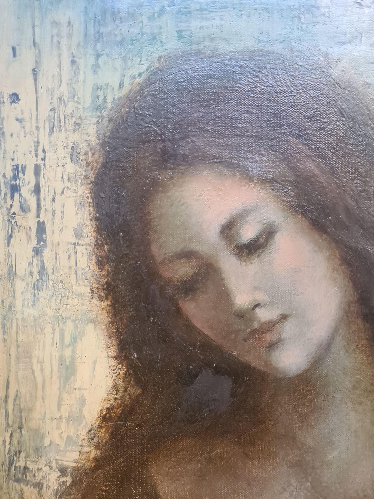 Mother And Child, Ecole De Paris, Large Oil On Canvas 1960s By Guy Cambier photo vintage