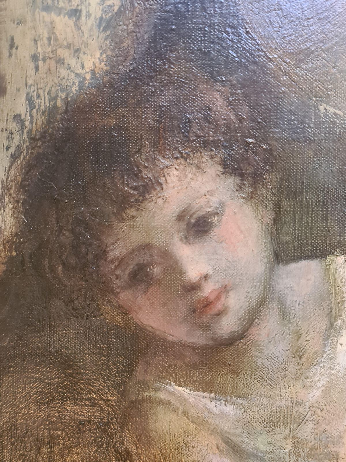 Art Mother And Child, Ecole De Paris, Large Oil On Canvas 1960s By Guy Cambier photo