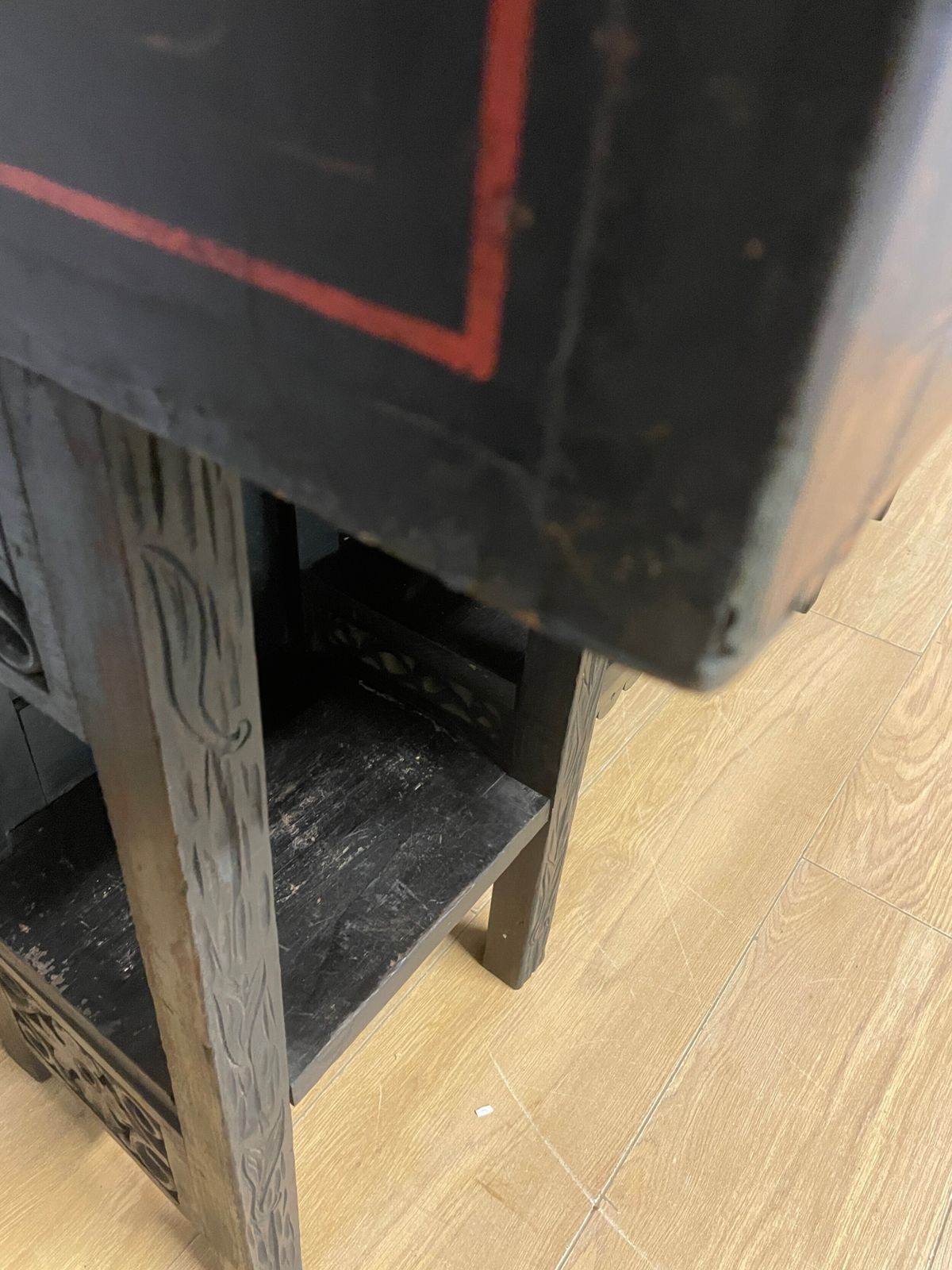 Furniture Antique Oriental Black Lacquered Cabinet On A Carved Stand Circa 1900 photo