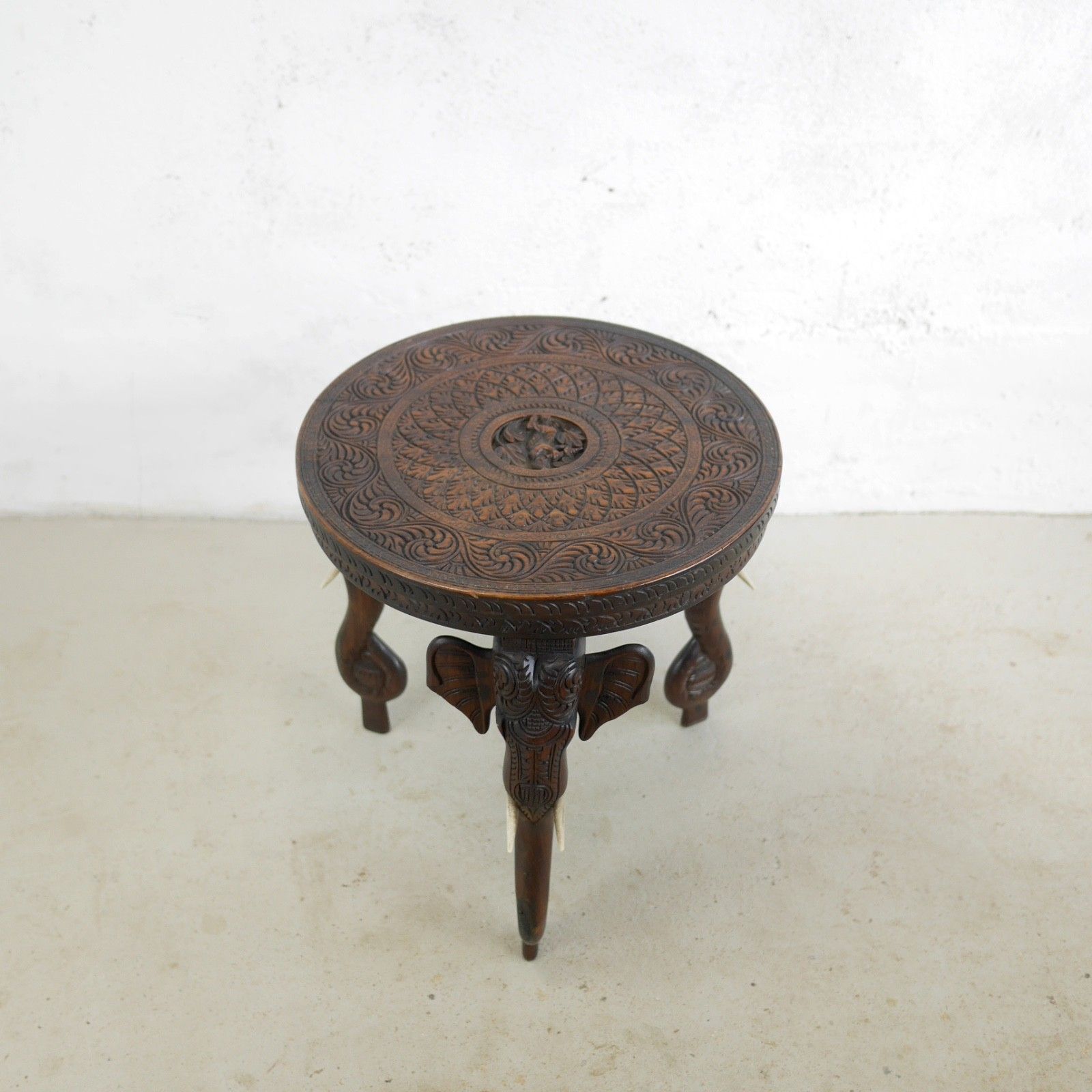 Antique Bermese Carved Hardwood Elephant Side Table Stand #102992 photo furniture