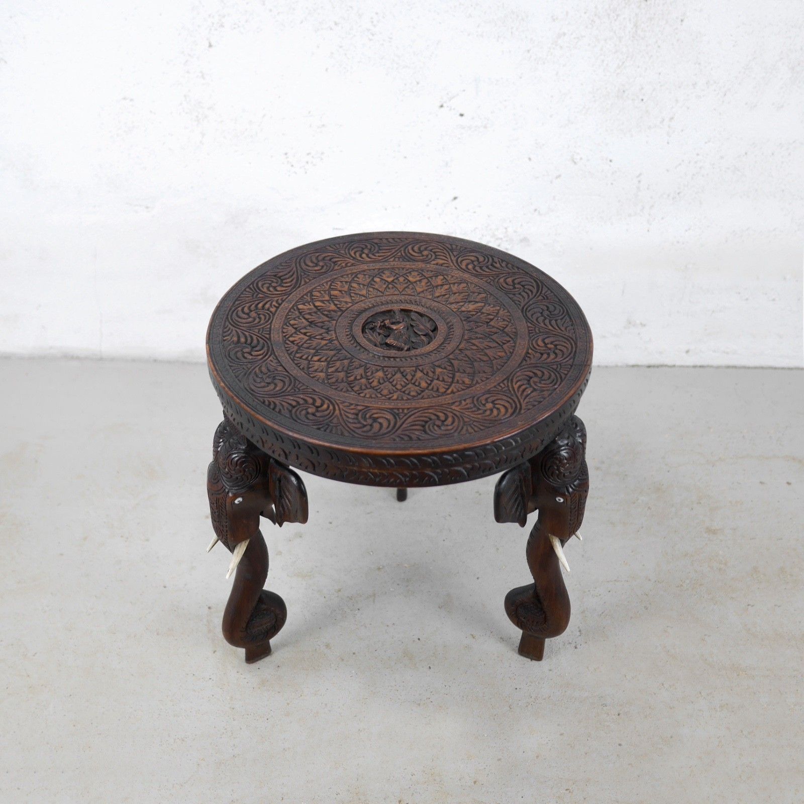 Antique Bermese Carved Hardwood Elephant Side Table Stand #102992 photo for sale