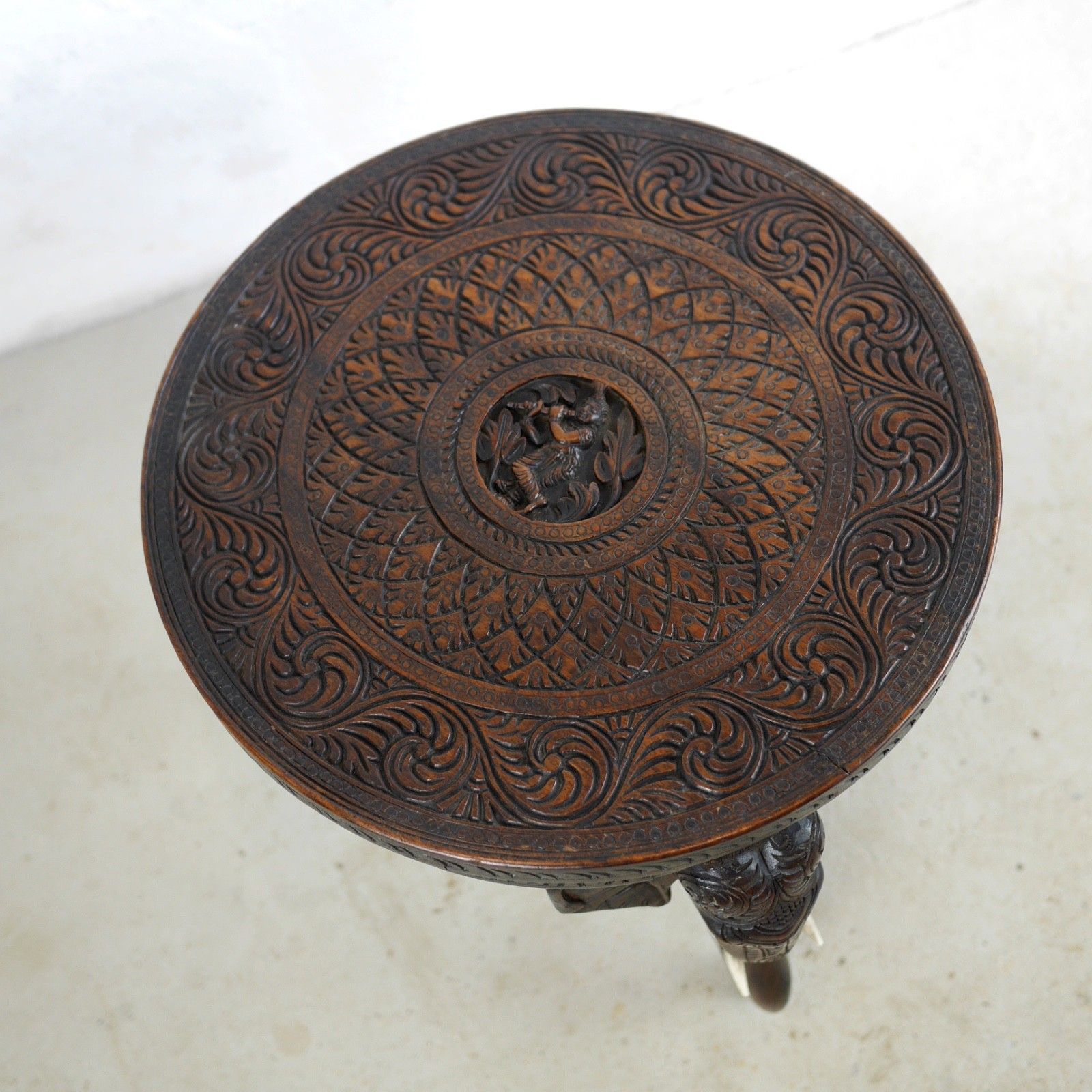 Antique Bermese Carved Hardwood Elephant Side Table Stand #102992 photo vintage