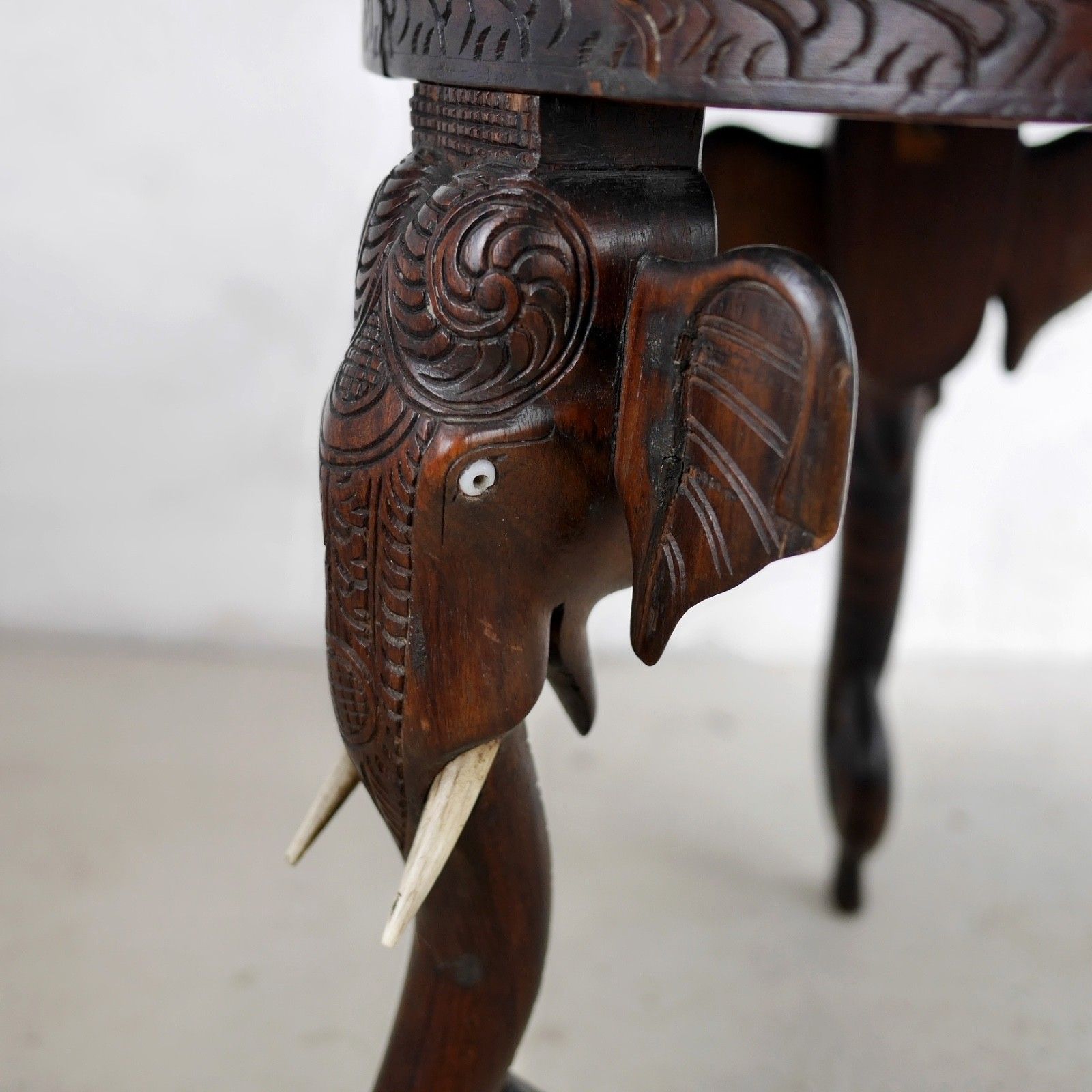 photo buy Antique Bermese Carved Hardwood Elephant Side Table Stand #102992