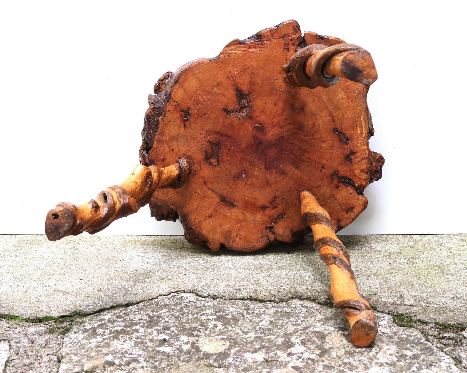 French Wooden Brutalist Tripod End Table, 1950s / Wabi Sabi Furniture, Plant Stand, Farmhouse, Country, Cottage photo vintage