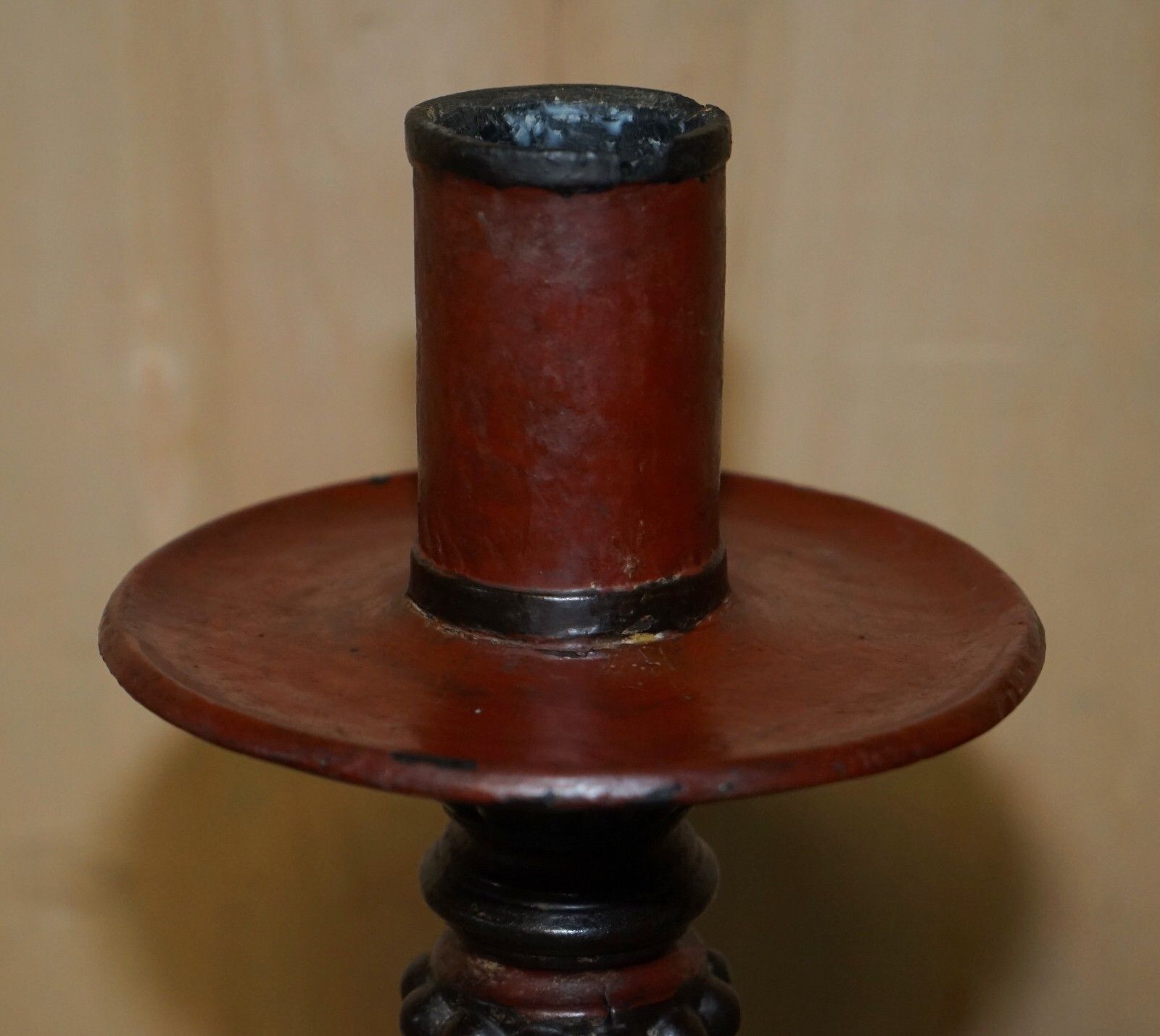 Stunning Hand Carved Circa 1800 Large Floor Standing Extra Large Candle Holder photo Home Decor