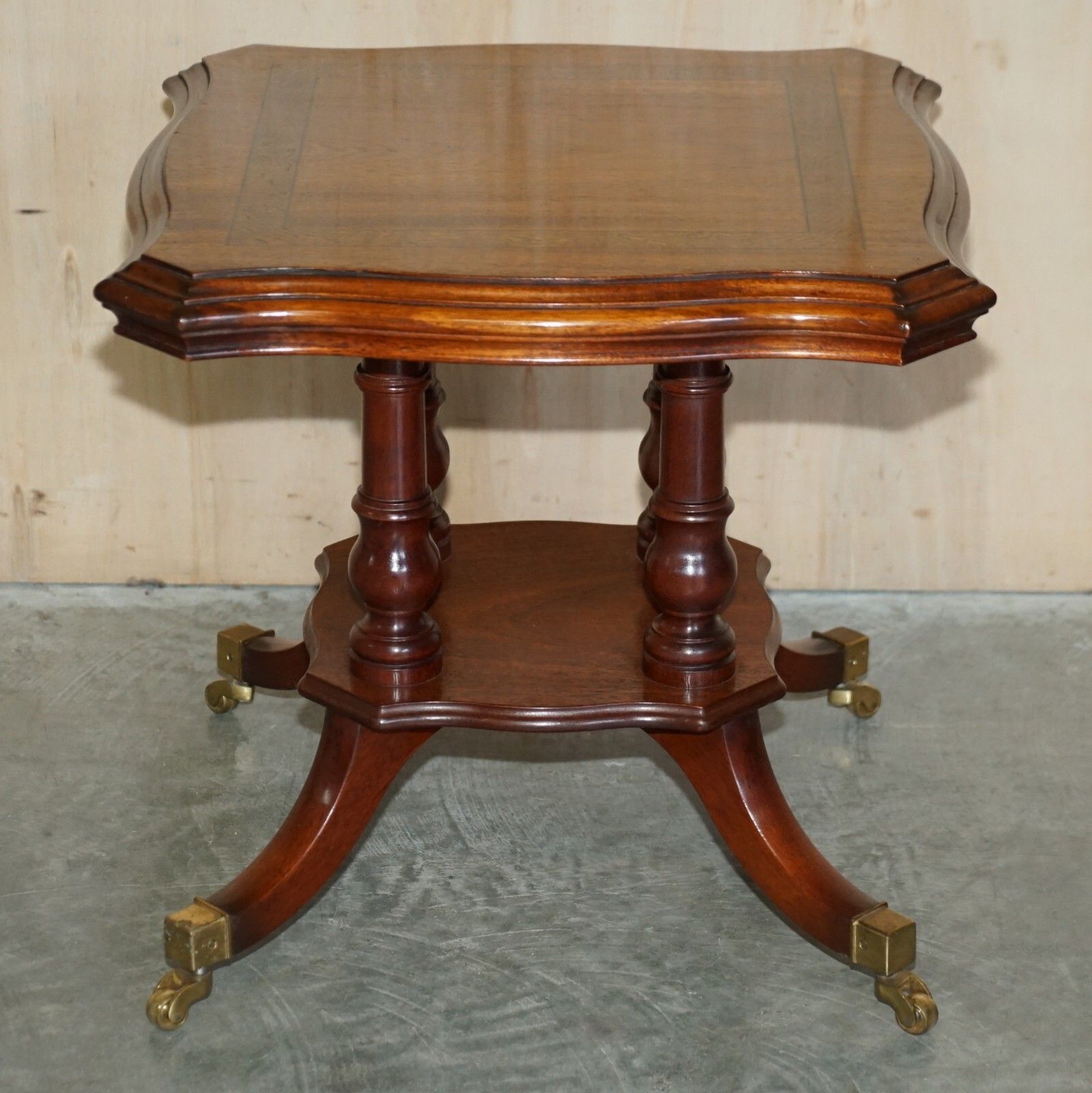 Pair Of Restored Flamed Mahogany Side End Lamp Wine Tables English Brass Castors photo Furniture