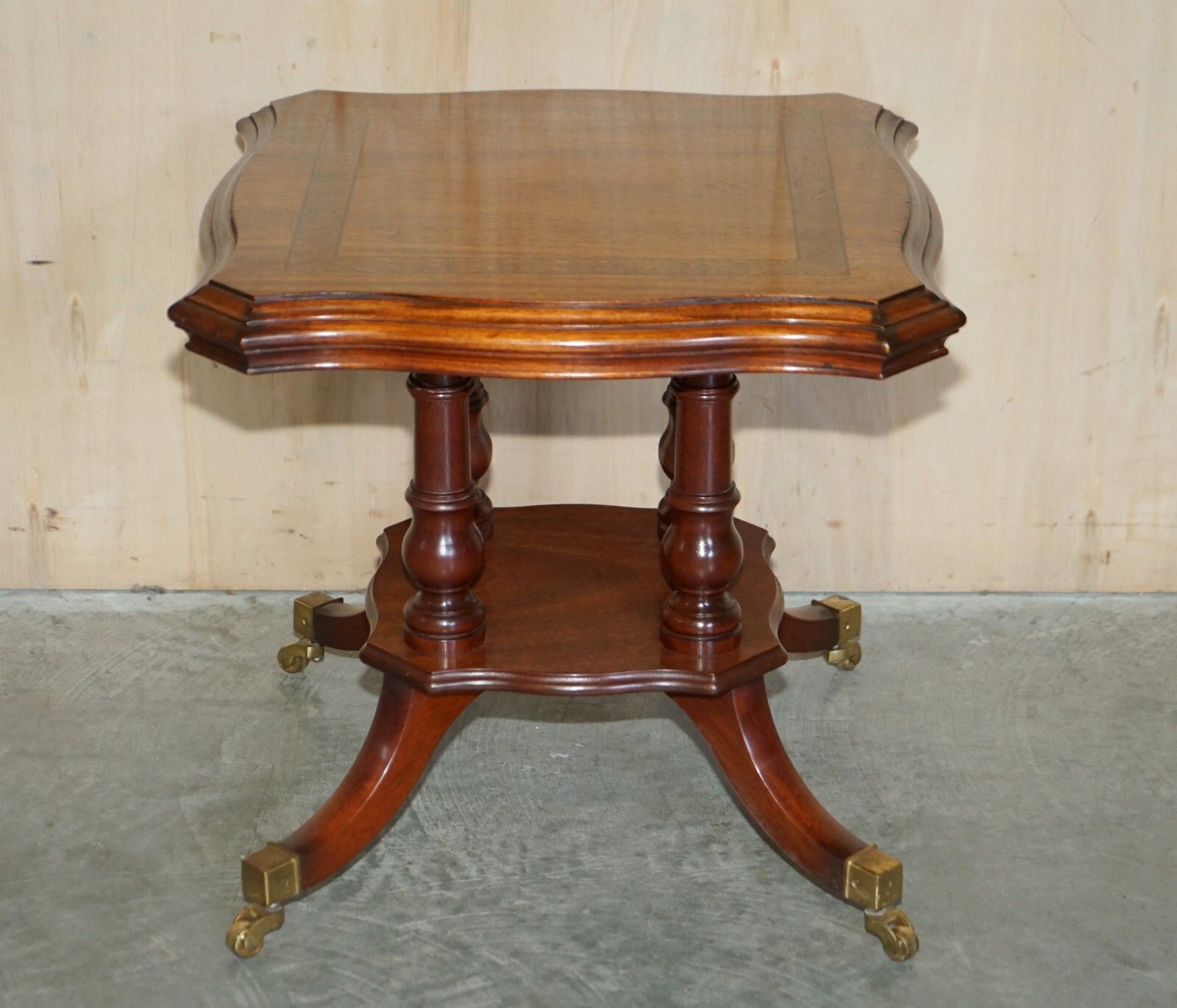 2350.0 Pair Of Restored Flamed Mahogany Side End Lamp Wine Tables English Brass Castors photo