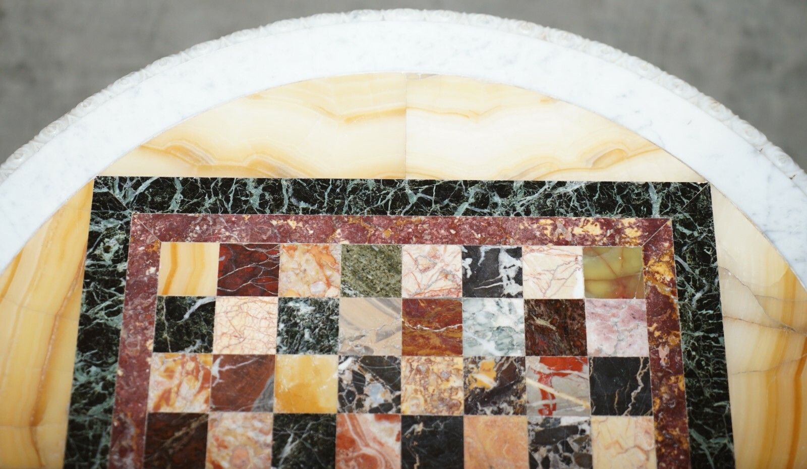 Antique Italian Circa 1880 Pietra Dura Marble Chess Table Ornate Mahogany Base photo buy
