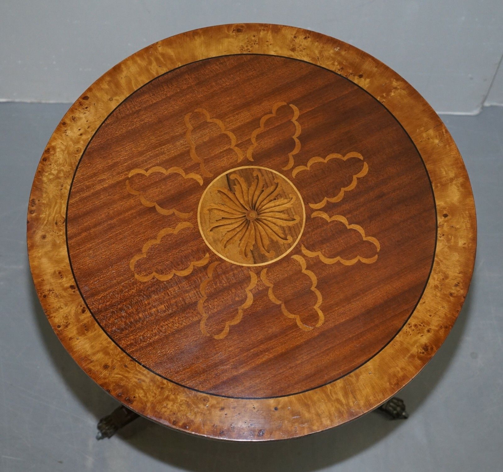 Sublime Pair Of Burr Walnut Marquetry Inlay Large Side Tables Lion Paw Castors photo vinterior