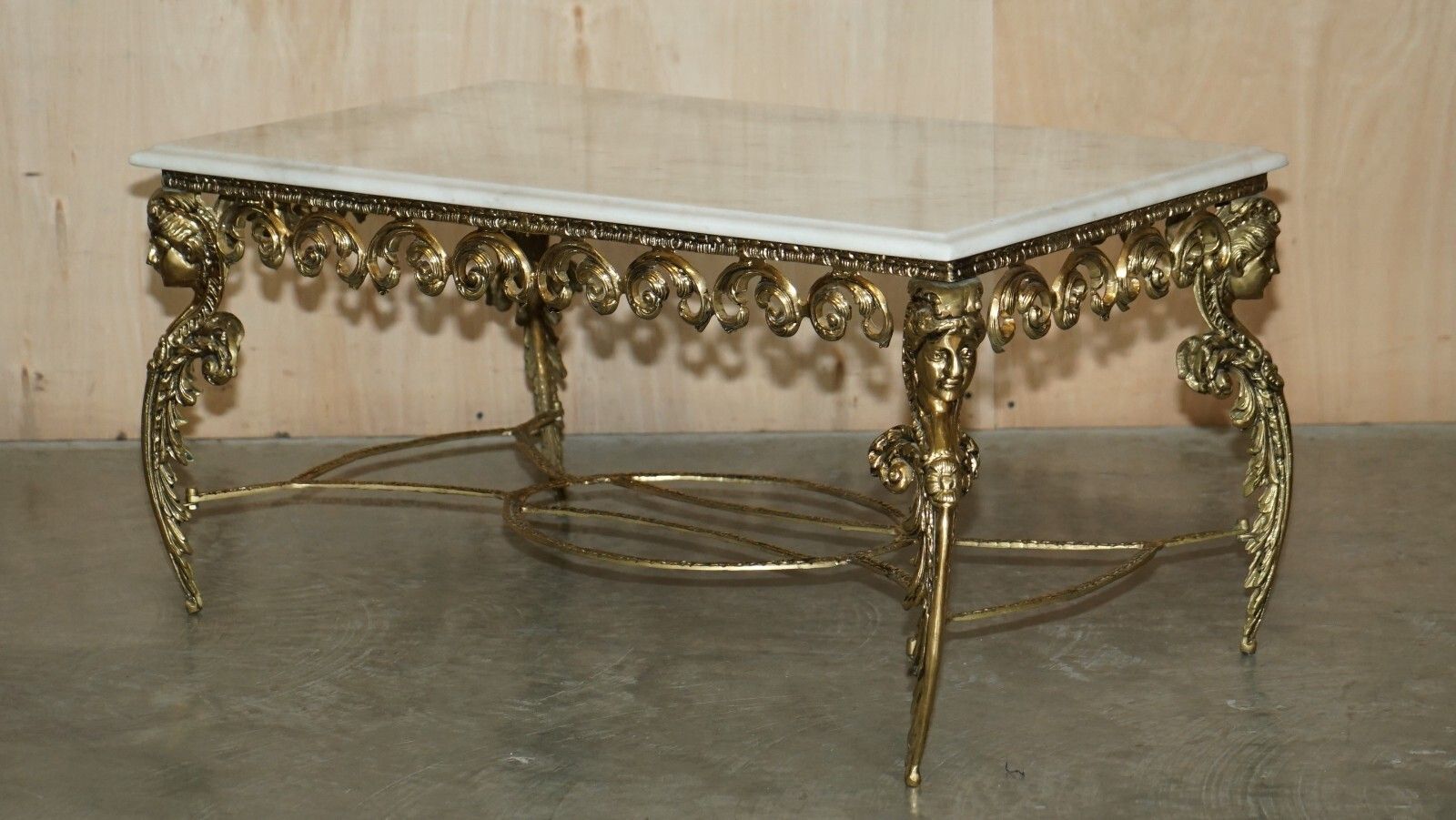 Antique Italian Brass & Carrara Marble Coffee Table Circa 1880 Thick Cut Top photo furniture