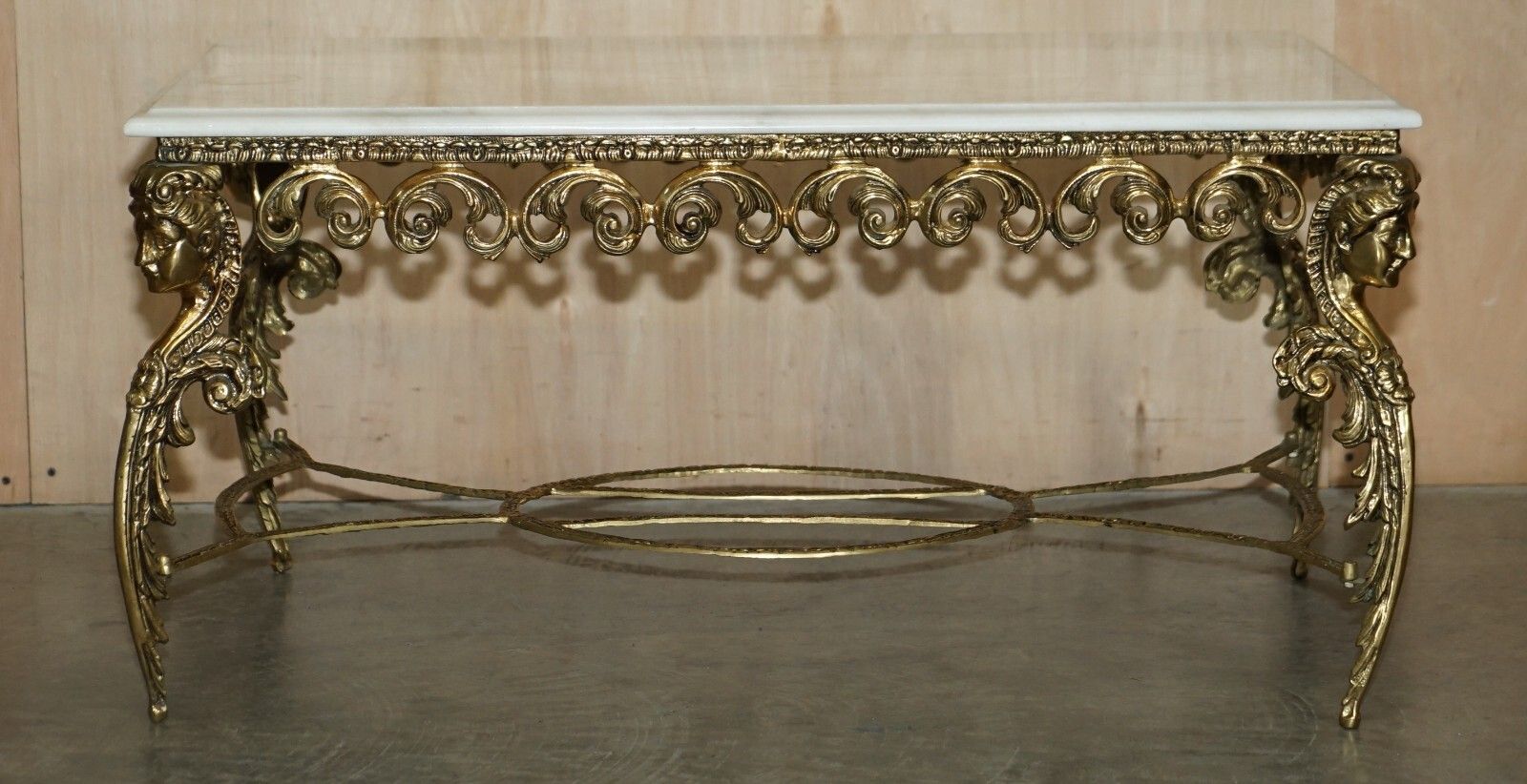 Antique Italian Brass & Carrara Marble Coffee Table Circa 1880 Thick Cut Top photo for sale