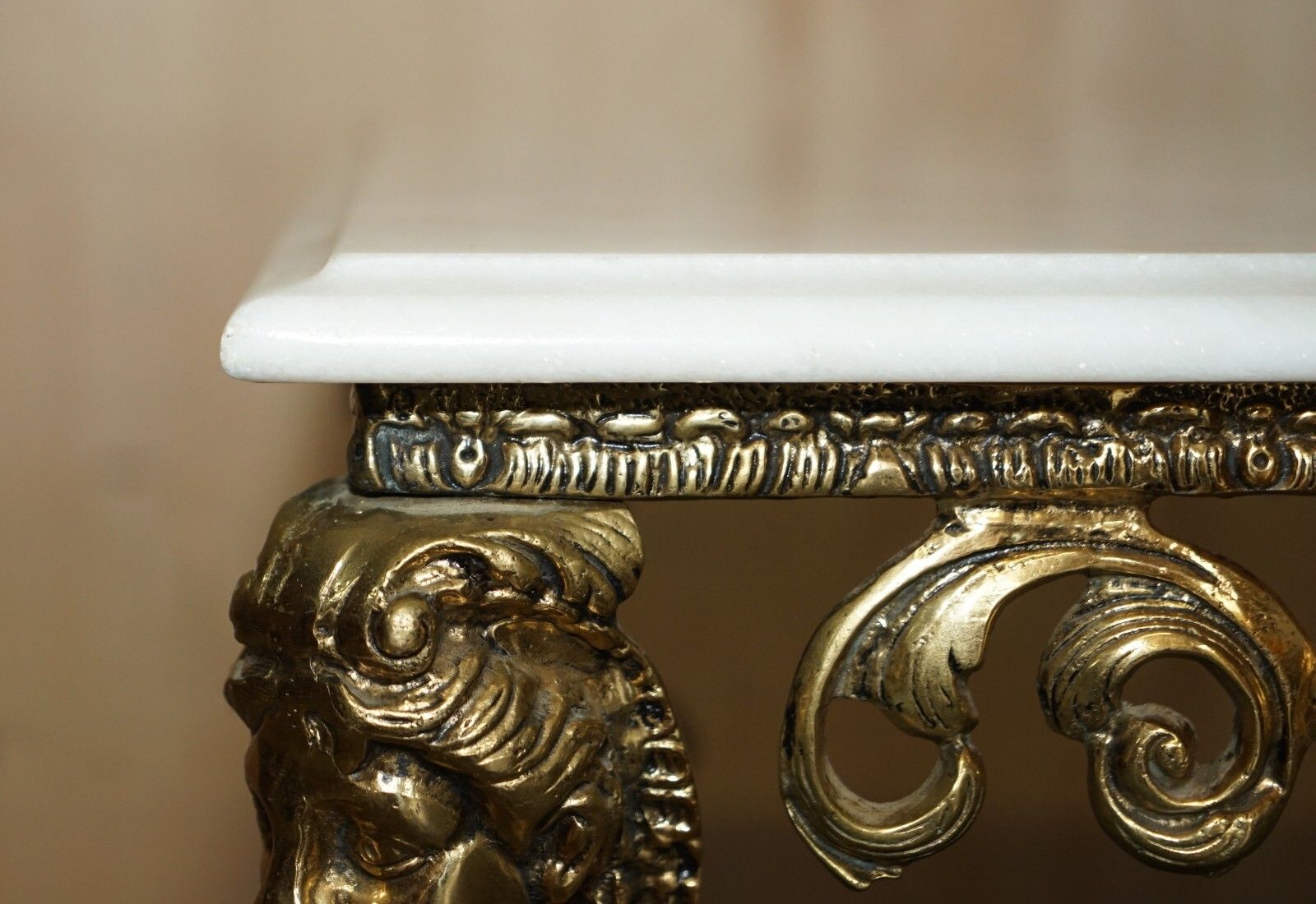 Antique Italian Brass & Carrara Marble Coffee Table Circa 1880 Thick Cut Top photo Furniture
