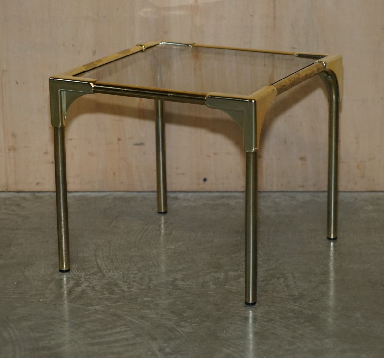 Mid Century Modern Brass & Smoked Glass Coffee Table & Pair Of Side Nest Tables photo vintage