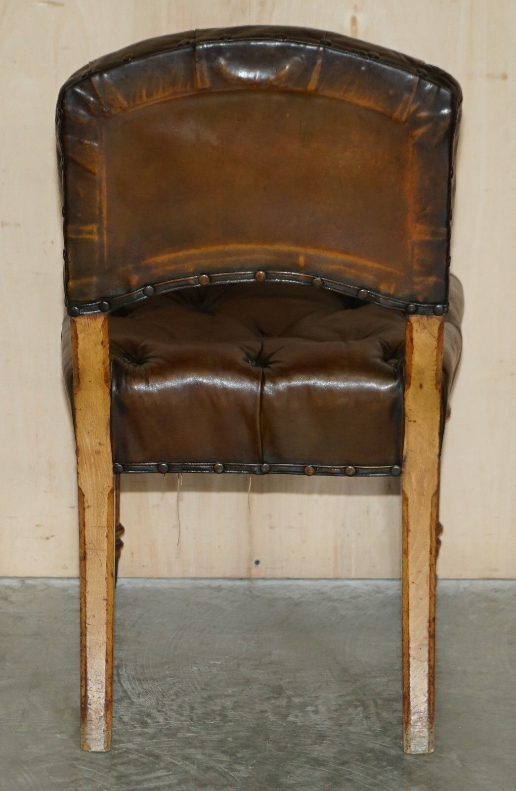 Antique Regency 1820 Brown Leather Pollard Oak Chesterfield Office Desk Chair photo vintage