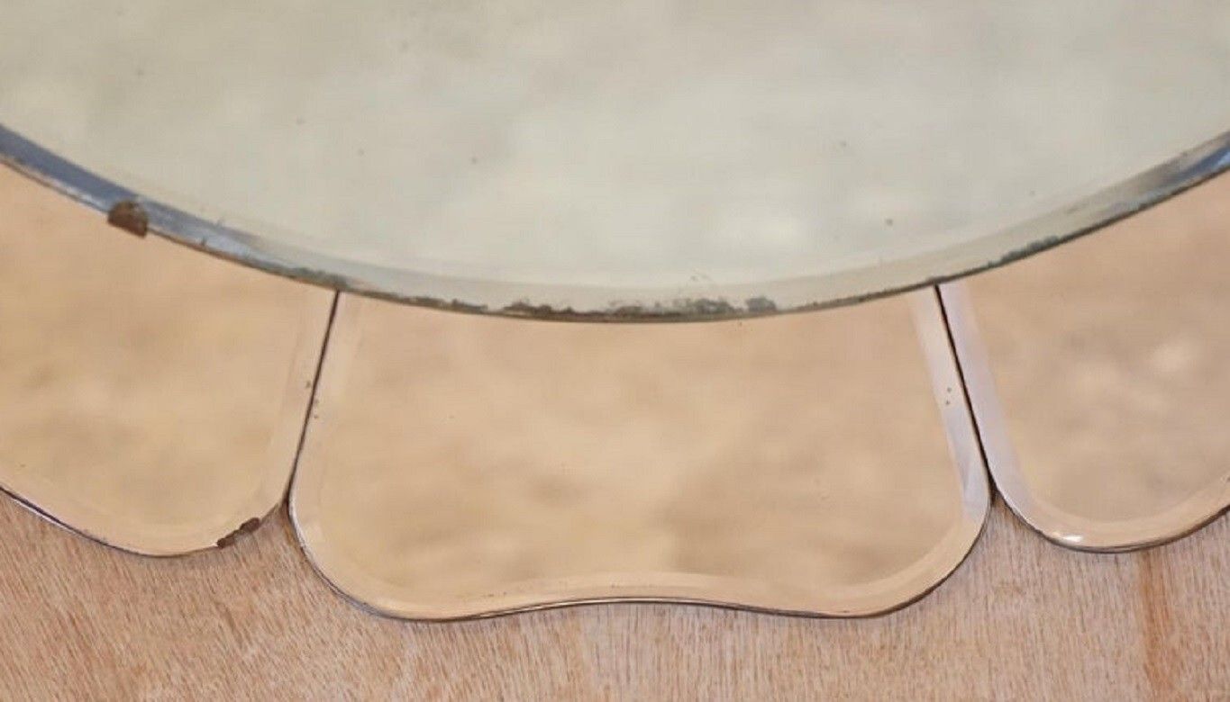 Large Sublime 1930's Art Deco Peach Glass Bevelled Venetian Round Petal Mirror photo buy