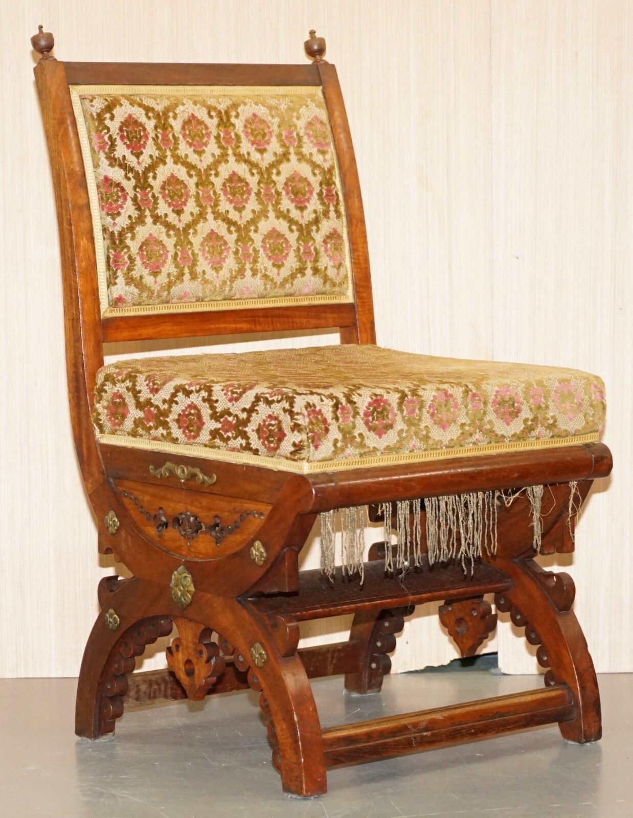 Rare Set Of Six Gothic Revival Ornately Carved Walnut Gilt Metal Fittings Chairs photo Furniture