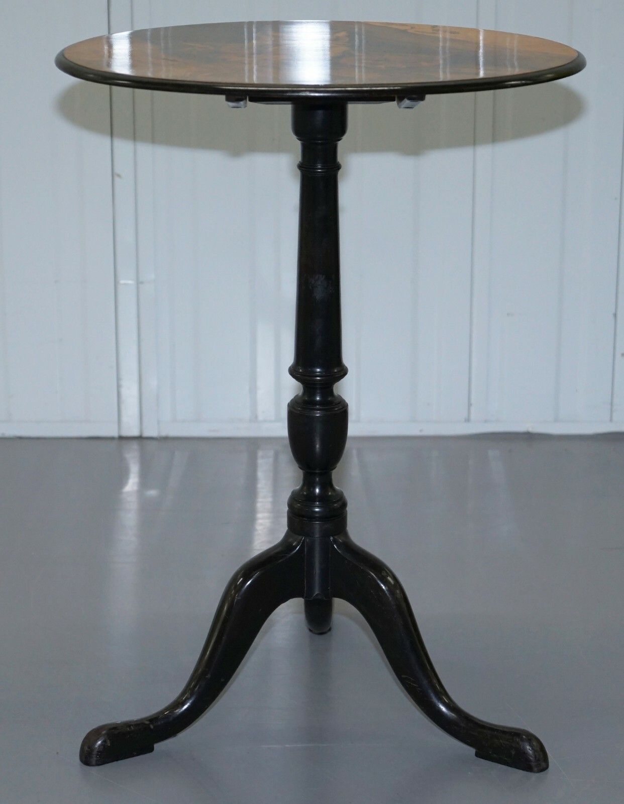 Very Rare Victorian Tilt Top Ebonised Table With Pen Work Drawings Of Fox Cubs photo Furniture