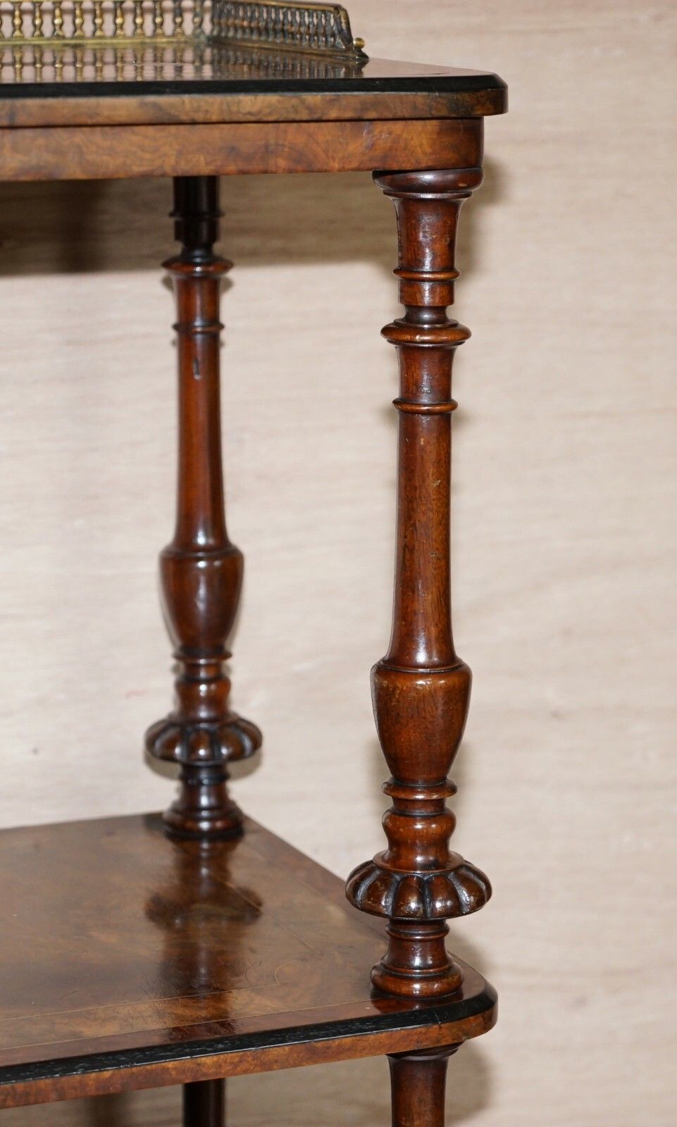 Fine Burr Walnut With Brass Gallery Rail Open Library Bookcase Etagere Whatnot photo buy