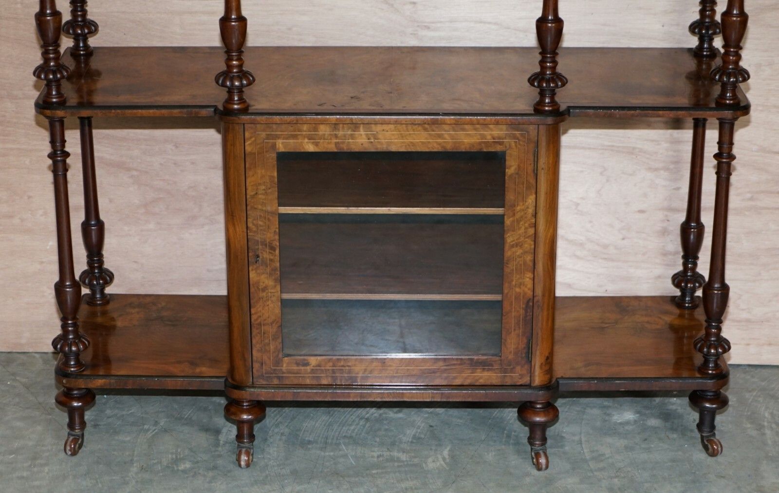 Fine Burr Walnut With Brass Gallery Rail Open Library Bookcase Etagere Whatnot photo vintage