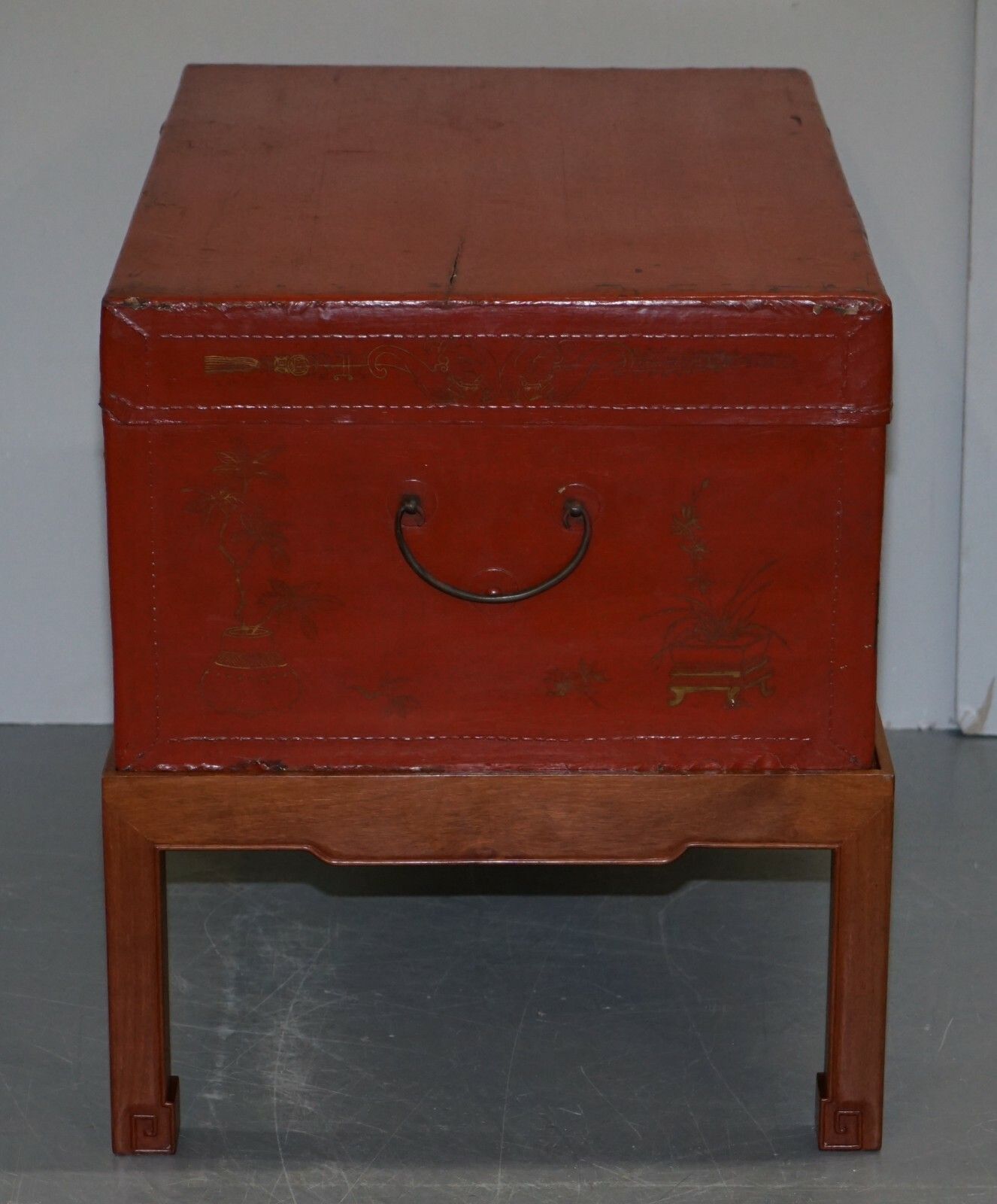 Vintage Chinese Chinoiserie Hand Painted Luggage Coffee Table Lots Storage Space photo vintage