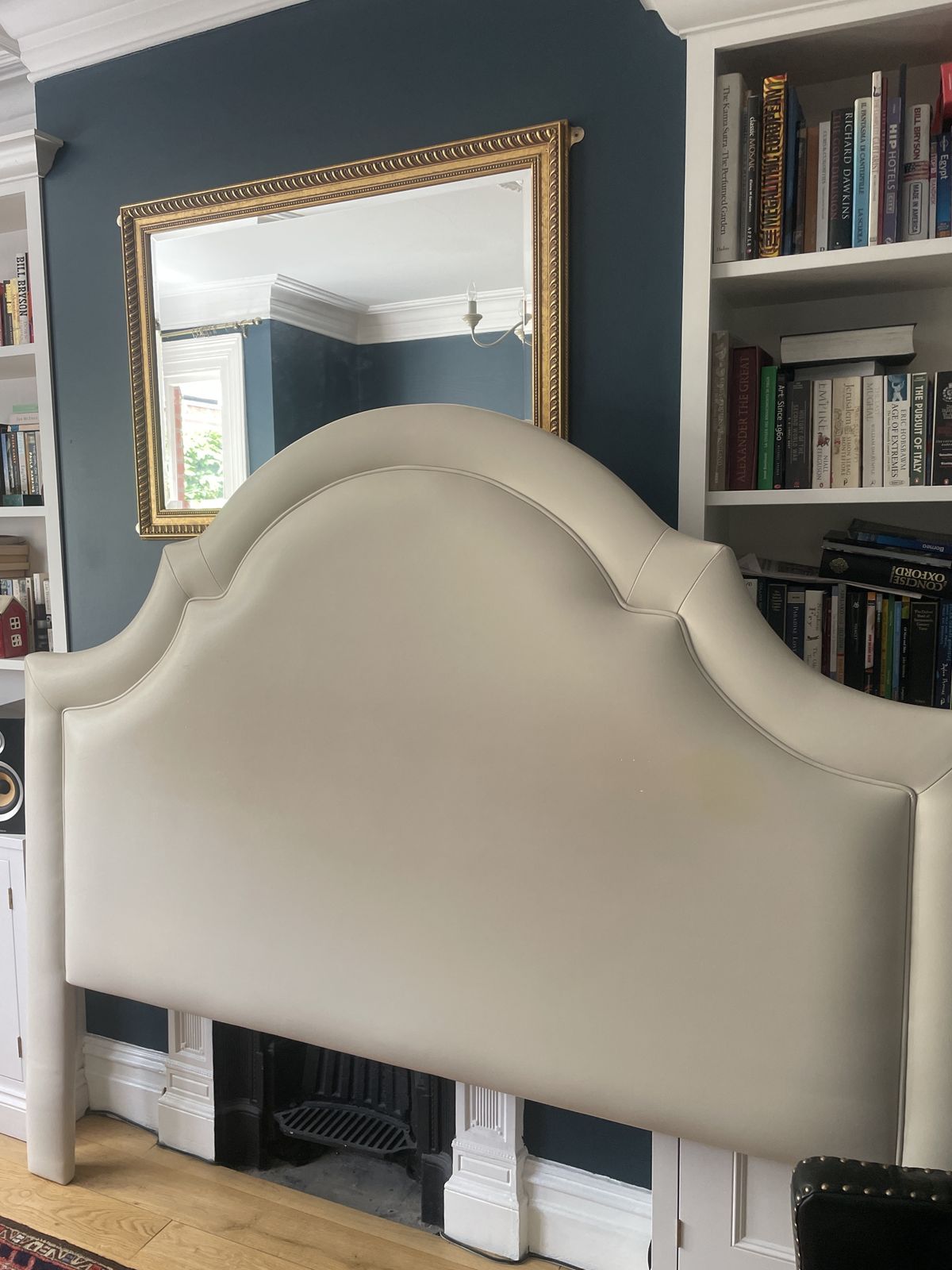 Imposing White Leather Domed Headboard photo for sale
