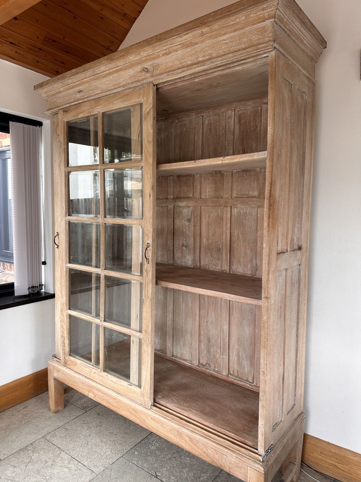 1750.0 Made By Hand From Teak Wood Large Light Wooden Sliding Cabinet 2.1m photo