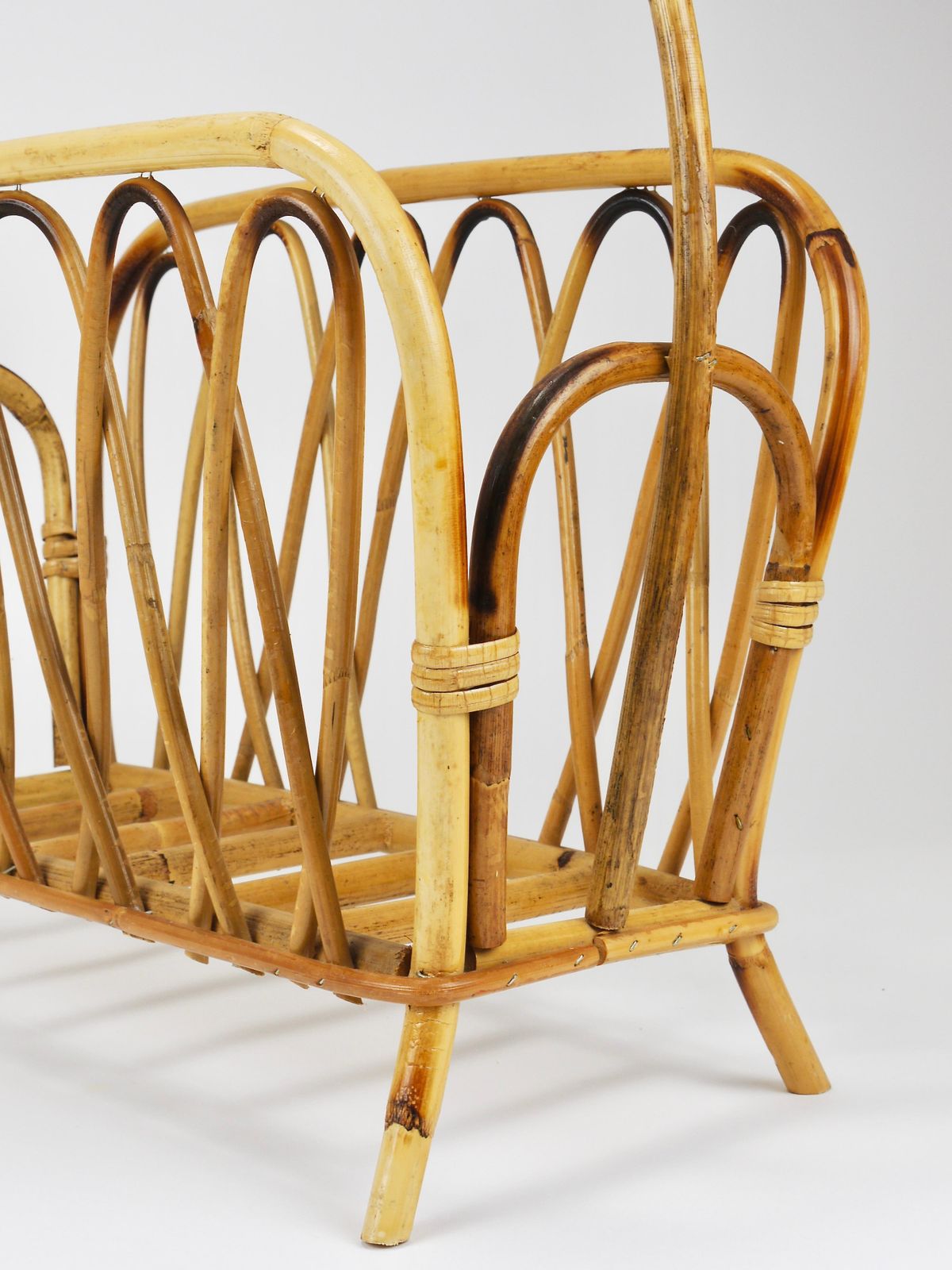 Home Decor Franco Albini Style Rattan Bamboo Magazine Rack Newspaper Stand, Italy, 1970s photo