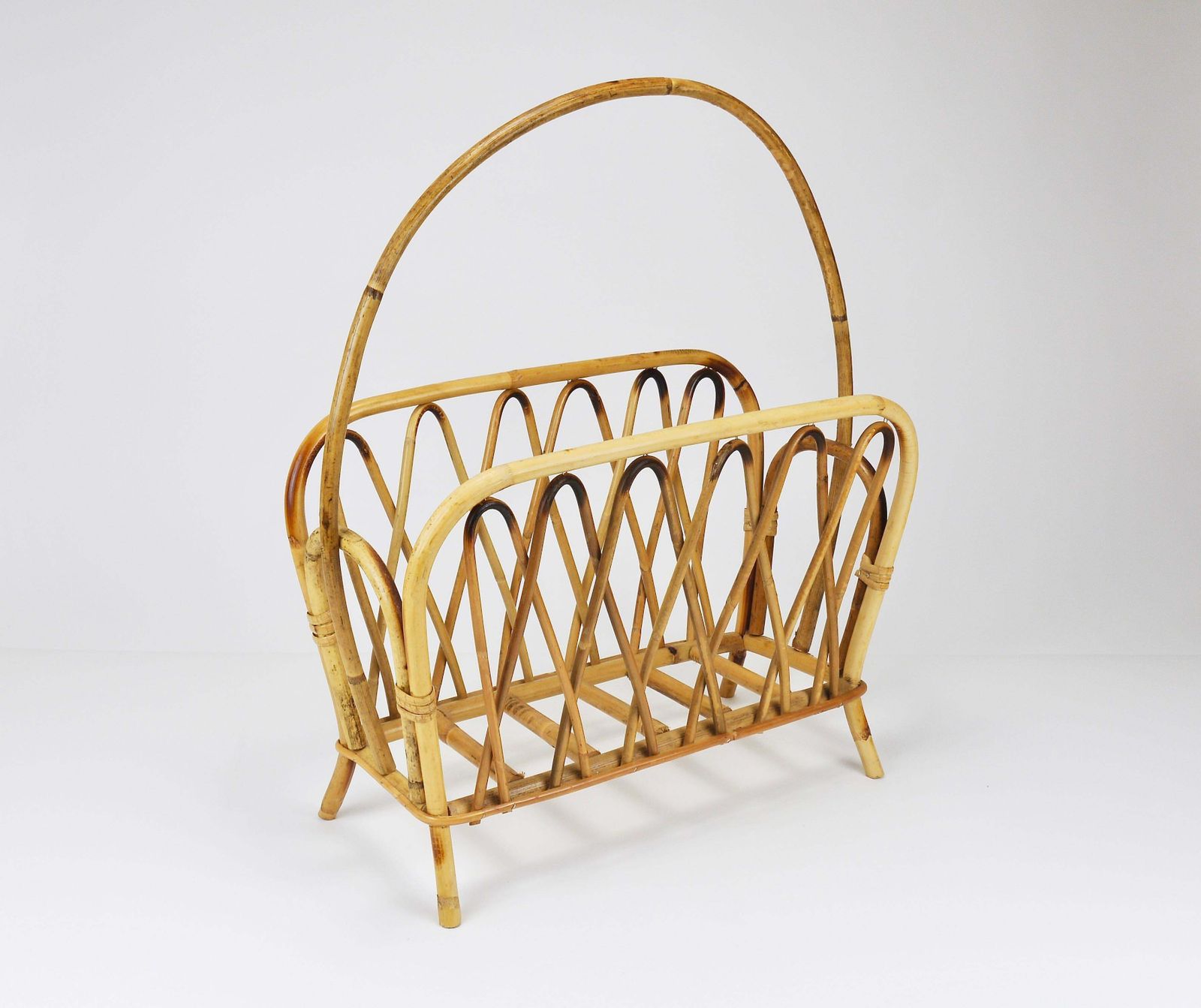 photo buy Franco Albini Style Rattan Bamboo Magazine Rack Newspaper Stand, Italy, 1970s