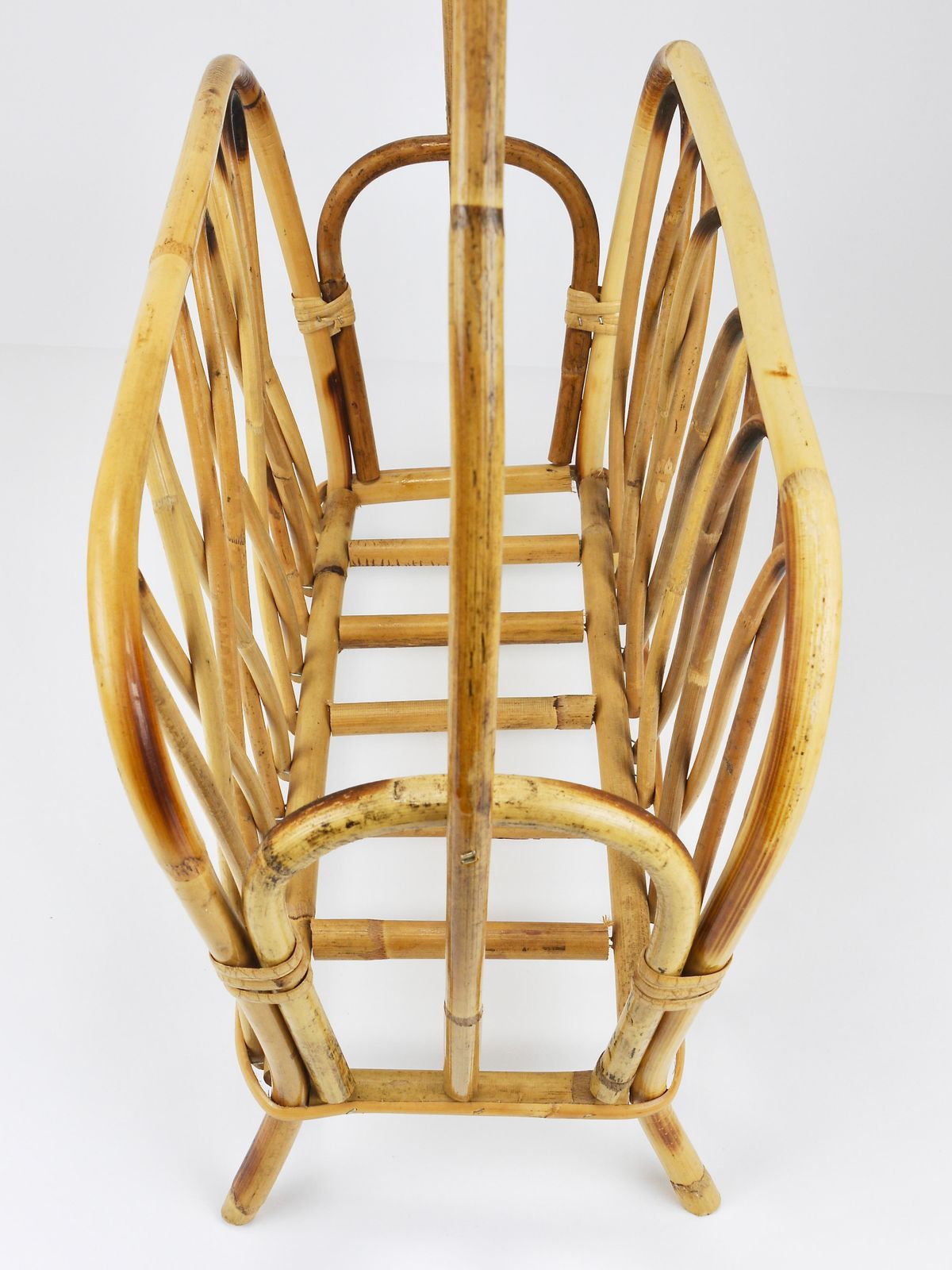photo vintage Franco Albini Style Rattan Bamboo Magazine Rack Newspaper Stand, Italy, 1970s