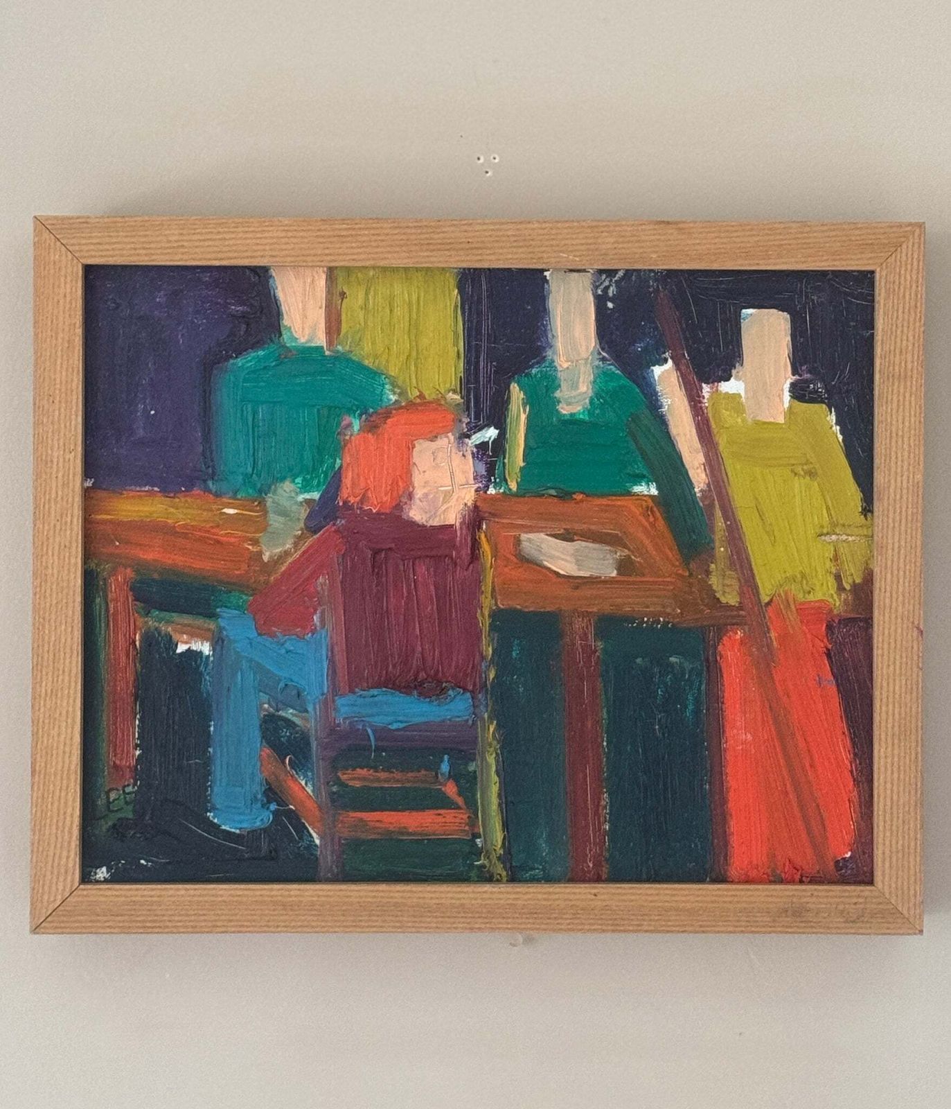 Vintage American Oil Painting ”The Pool Room"