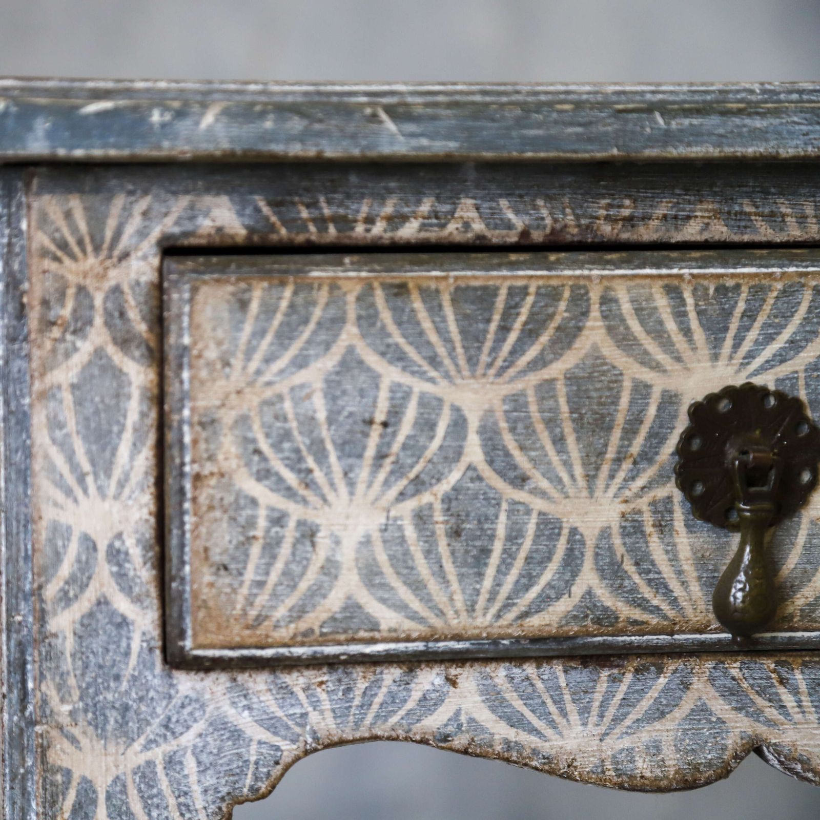 850.0 Antique English Georgian 2 Drawer Lowboy Unique Hand Painted Faux Marble & Decorative Base photo