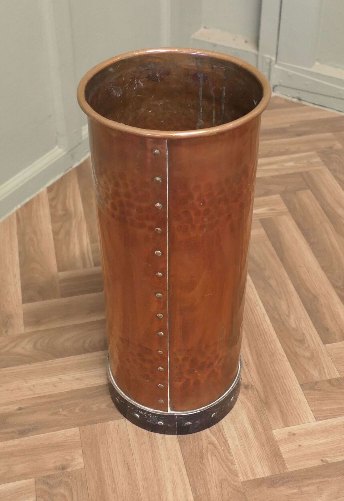 Heavy Hammered And Riveted Copper Iron Stick Stand photo vinterior