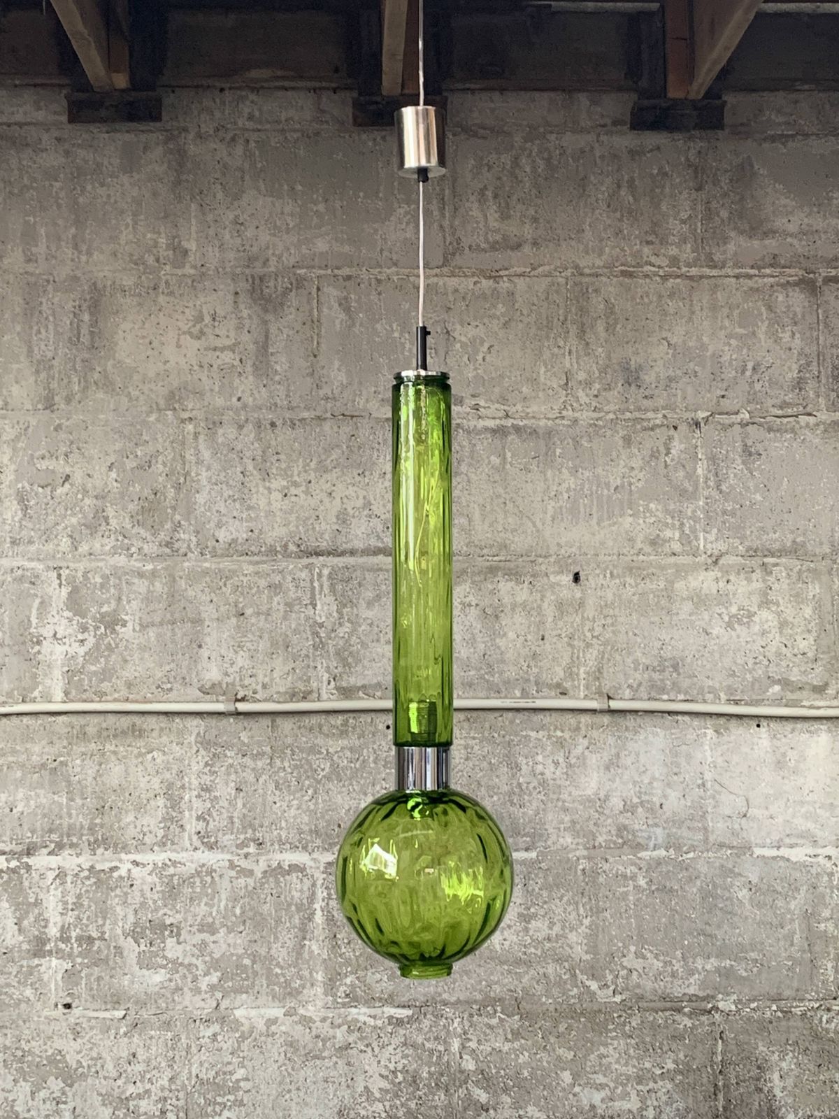 Midcentury Extra Large Green Glass Tube Pendant, Staff Leuchten 1960s 1970s photo for sale