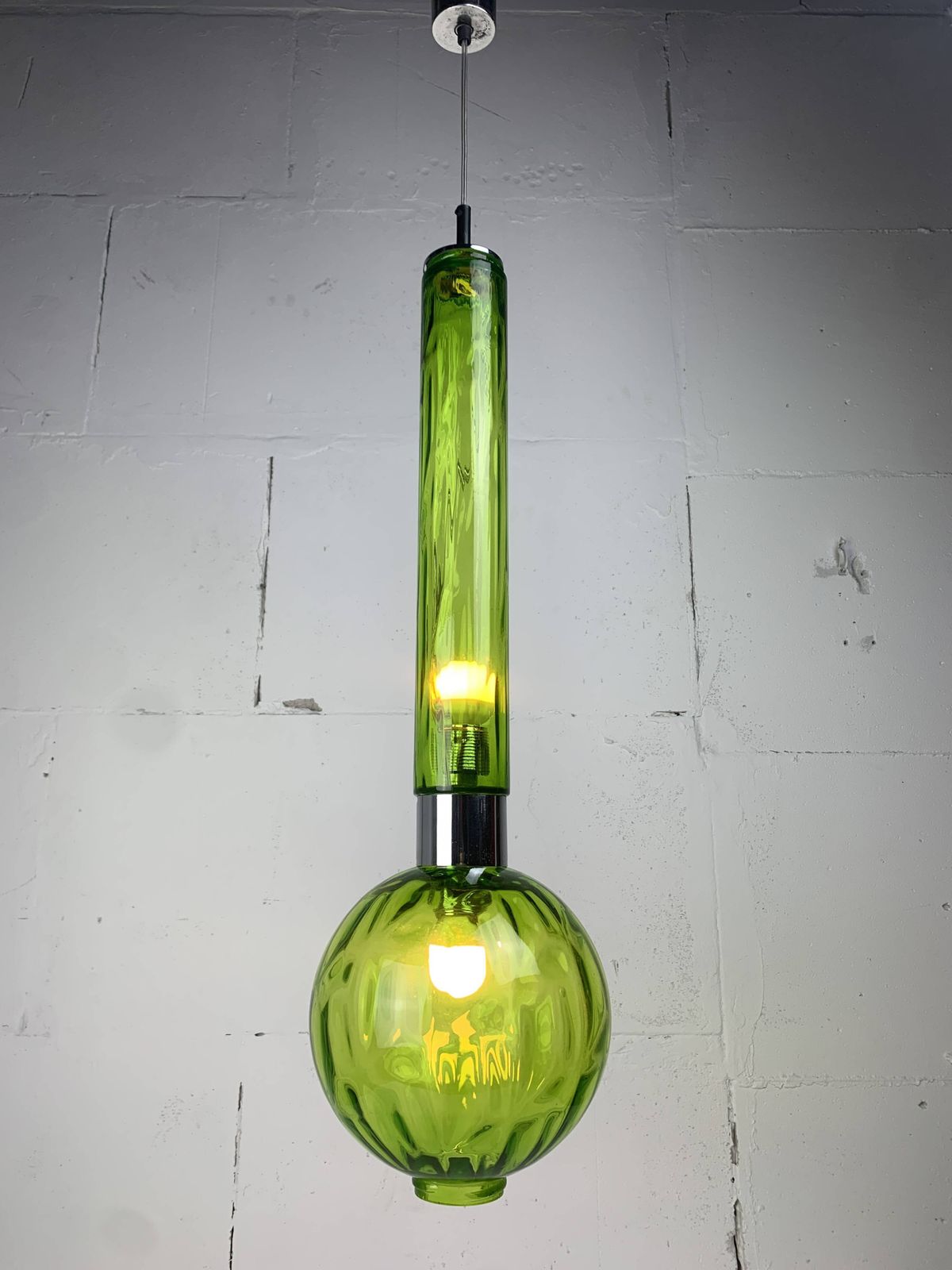 Midcentury Extra Large Green Glass Tube Pendant, Staff Leuchten 1960s 1970s photo buy