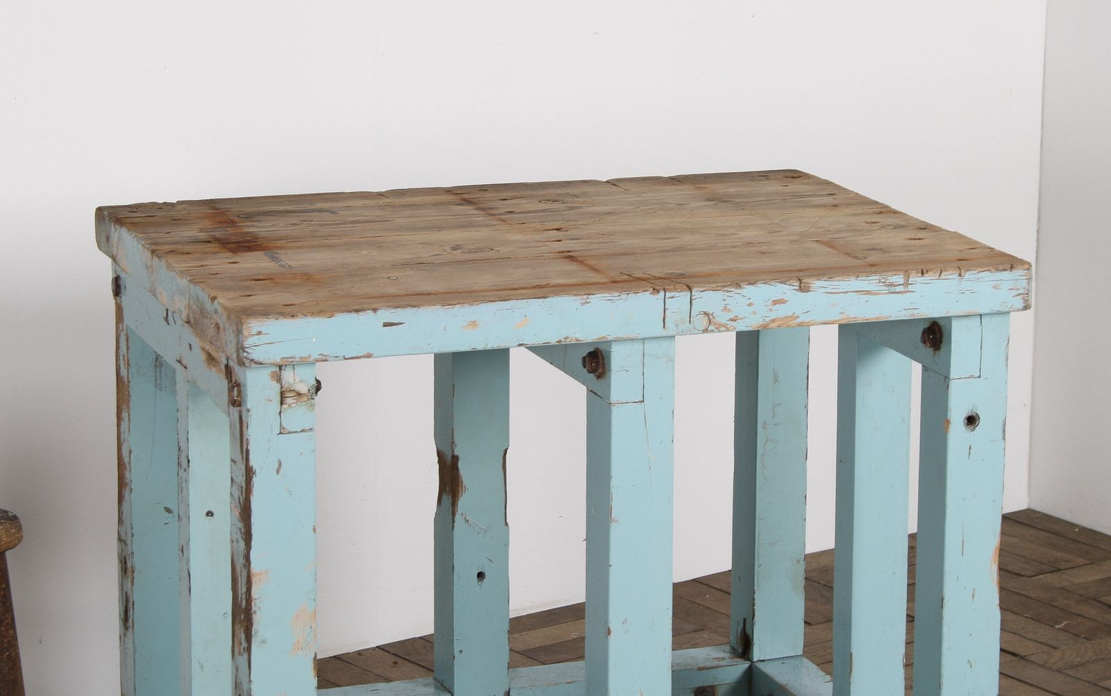 Furniture Small Rustic Patina Duck Egg Blue Industrial Bakery Worktop Table photo