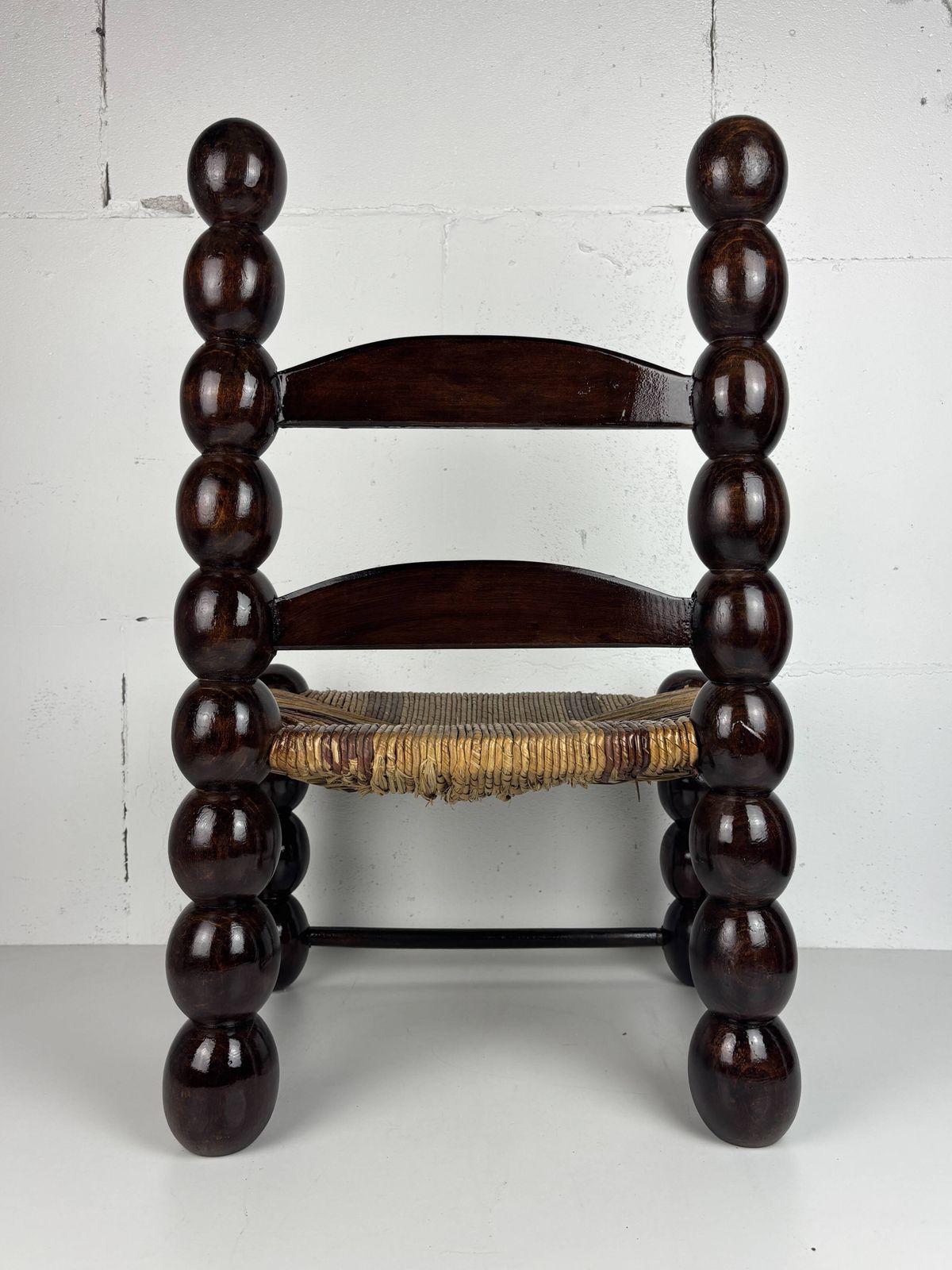 Brutalist Wood Turned Bobbin Low Rush Chair N The Style Of Charles Dudouyt photo vintage