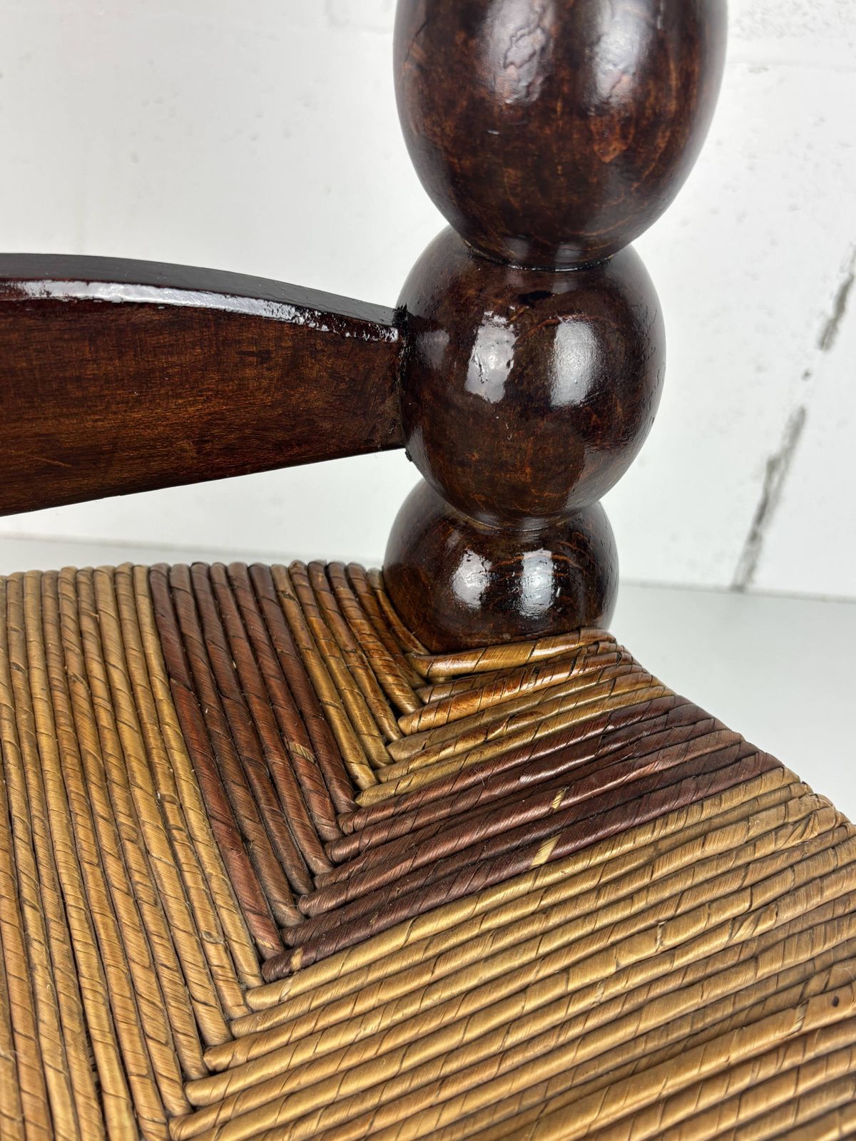Furniture Brutalist Wood Turned Bobbin Low Rush Chair N The Style Of Charles Dudouyt photo