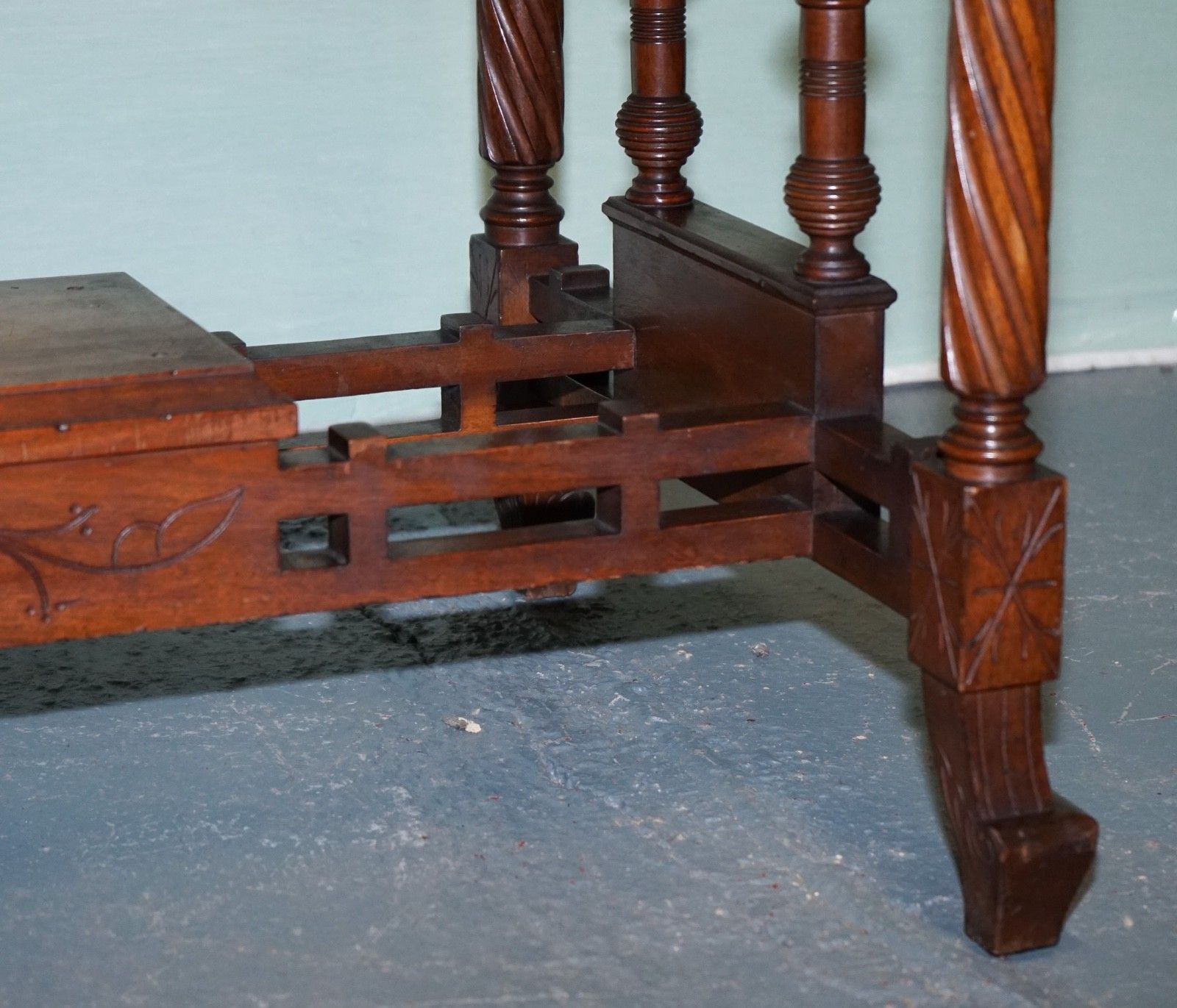 photo for sale Late 19th Century Continental Carved Walnut Writing Table Leather Inlay Top