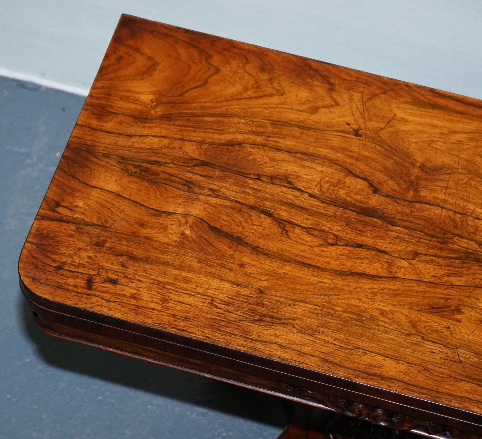 Furniture Antique 1830s William IV Folding Pedestal Card Game Table Carved Paw Base photo