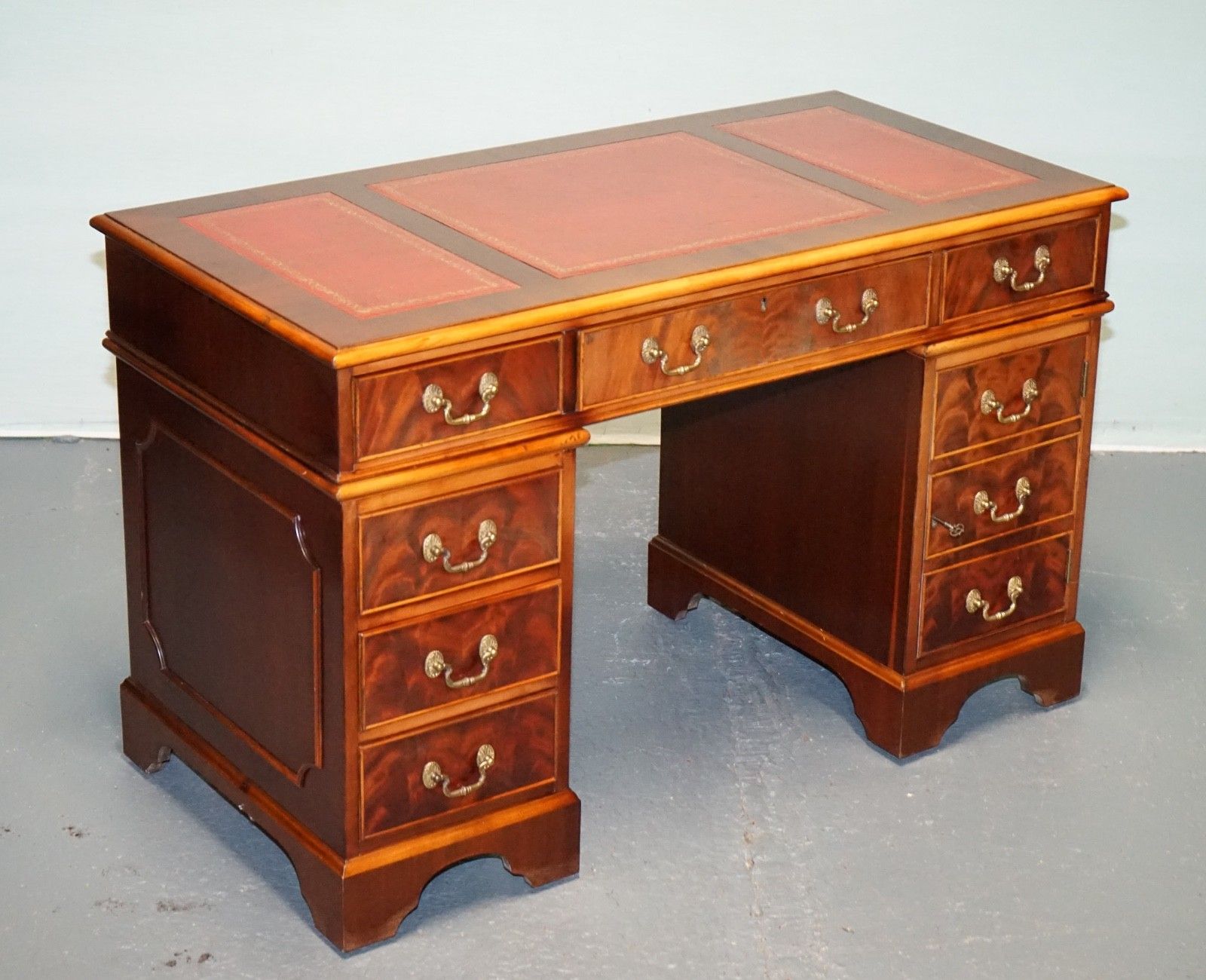 Maple Waring & Gillow Twin Pedestal Desk With Leather Top photo furniture