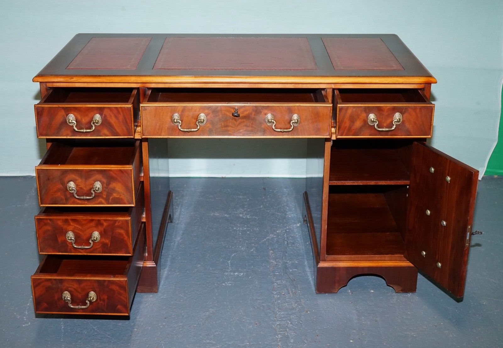 Maple Waring & Gillow Twin Pedestal Desk With Leather Top photo vintage