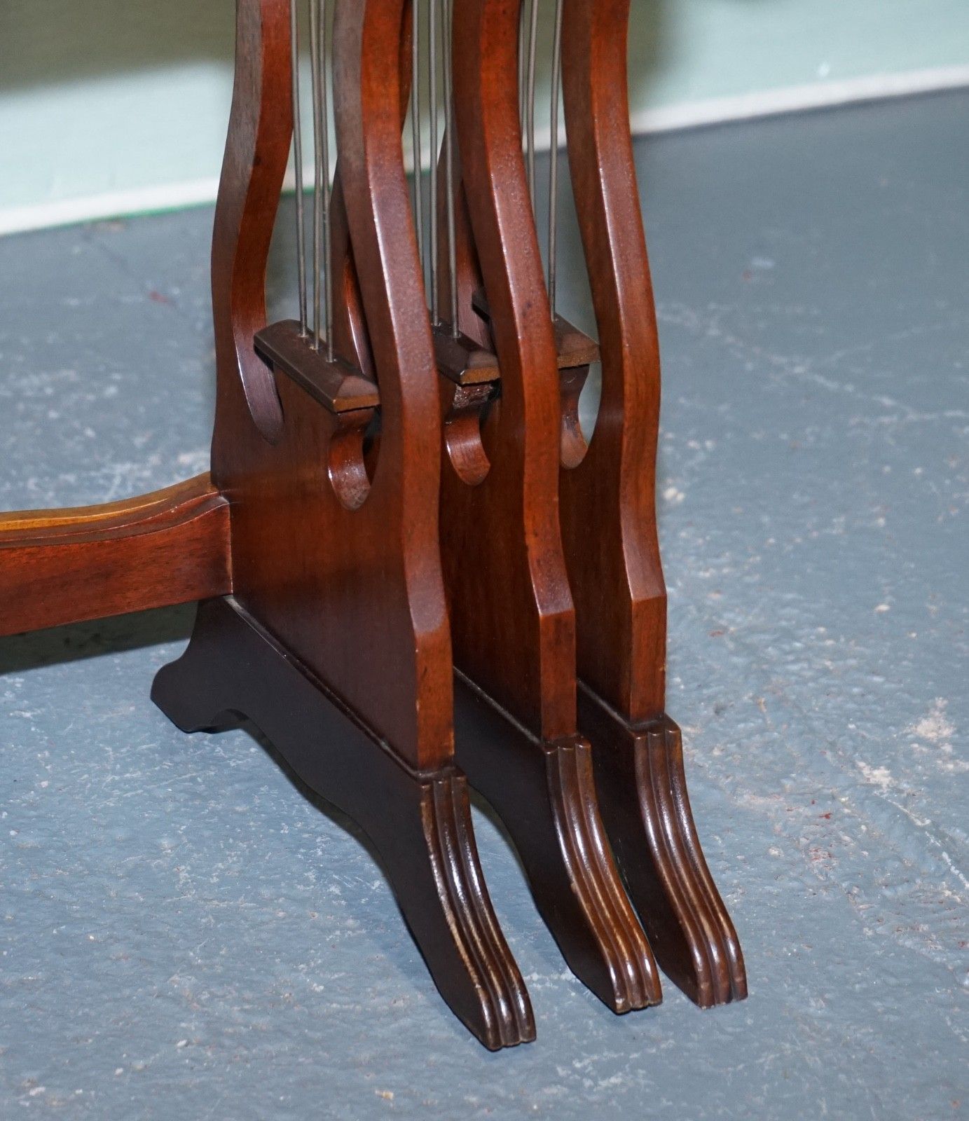 Vintage Lyre Base Green Leather Top Nest Of Tables Side Tables photo vintage