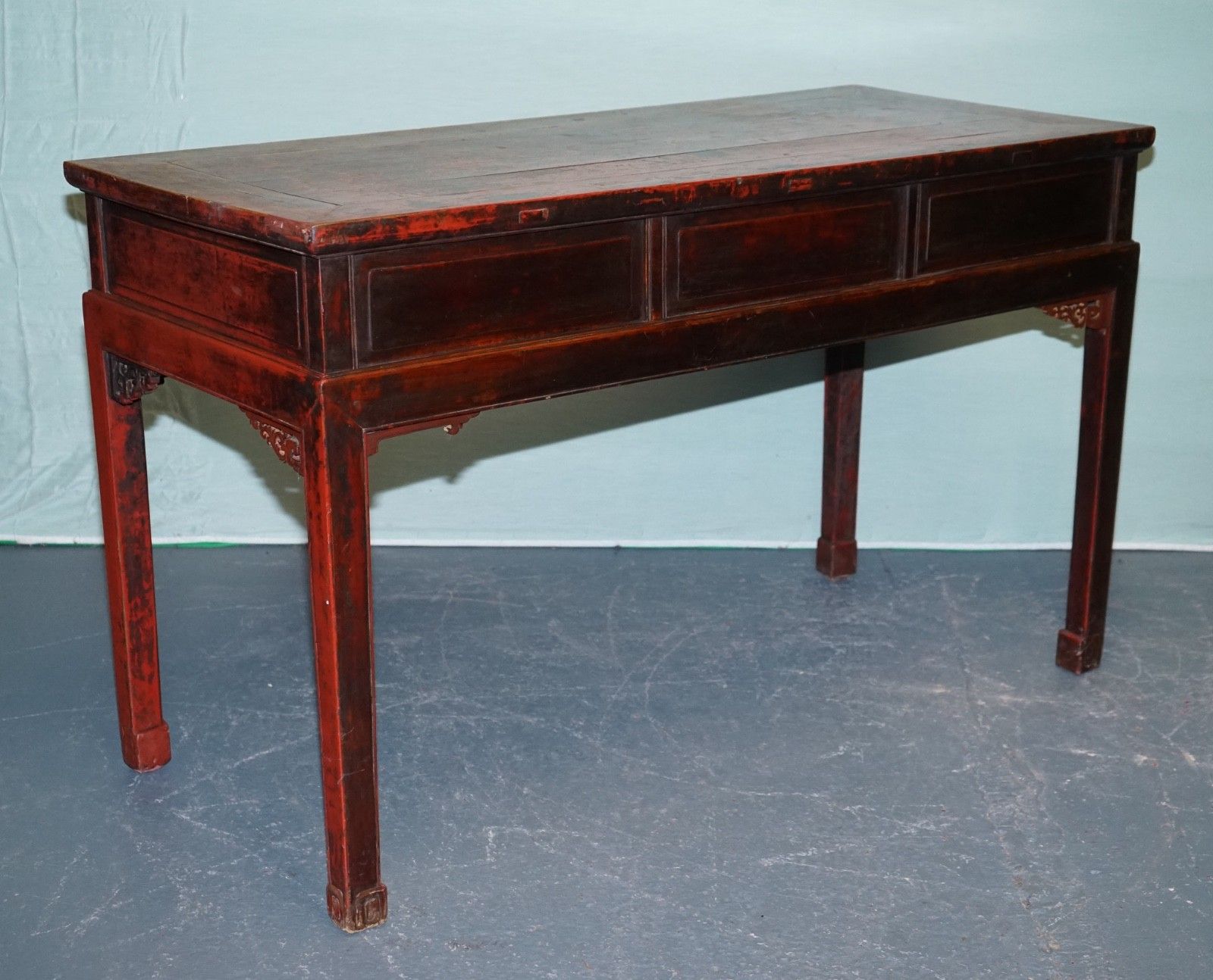 photo buy 1800 Antique Qing Dynasty Lacquered Oriental Chinese Console Table Carved Floral