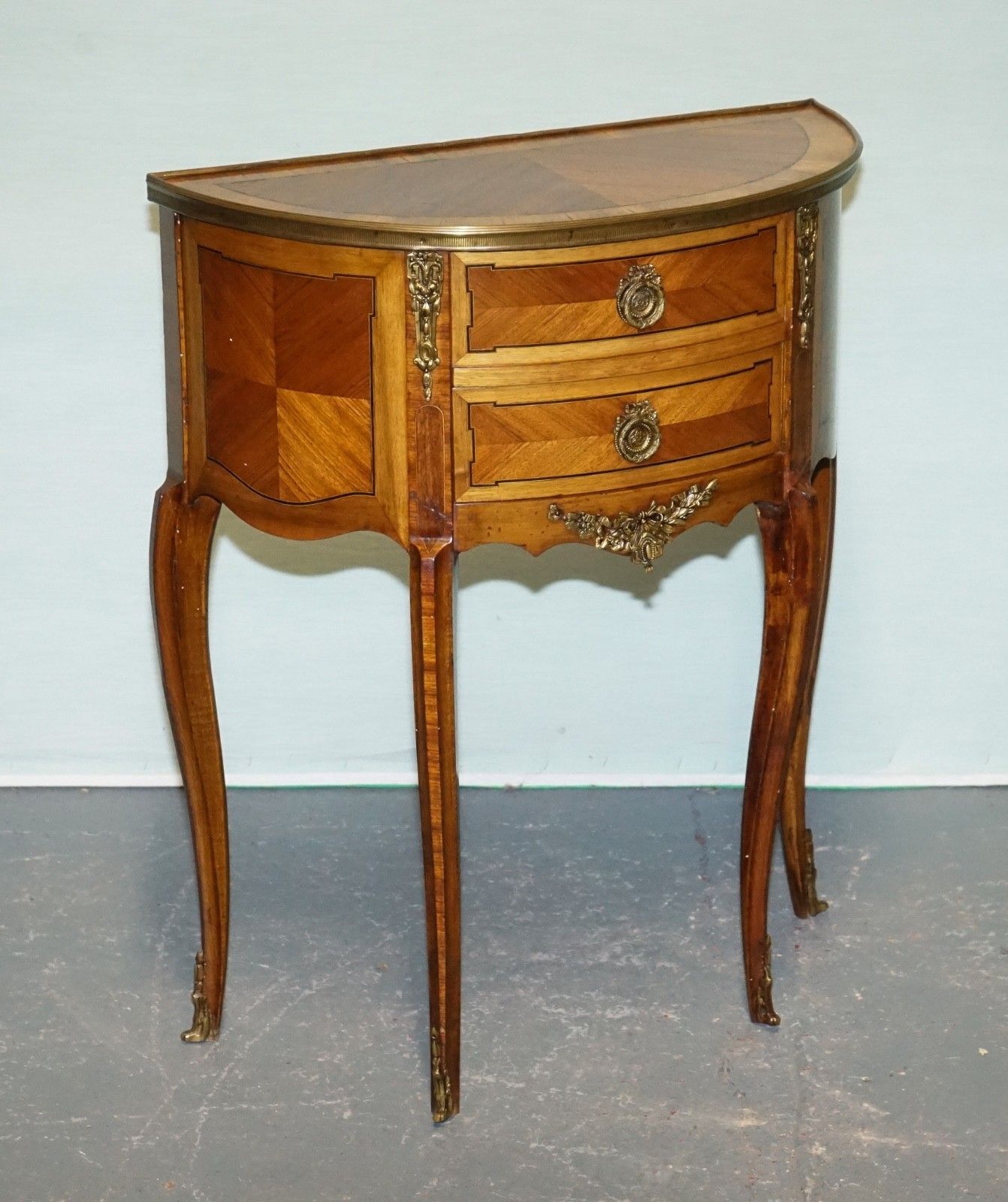 Louis XV Style Marquetry Side Table Nightstand With Gilt Gold Mounts photo furniture