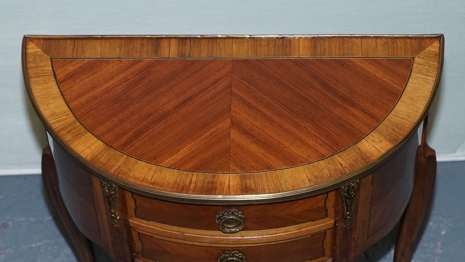 photo for sale Louis XV Style Marquetry Side Table Nightstand With Gilt Gold Mounts